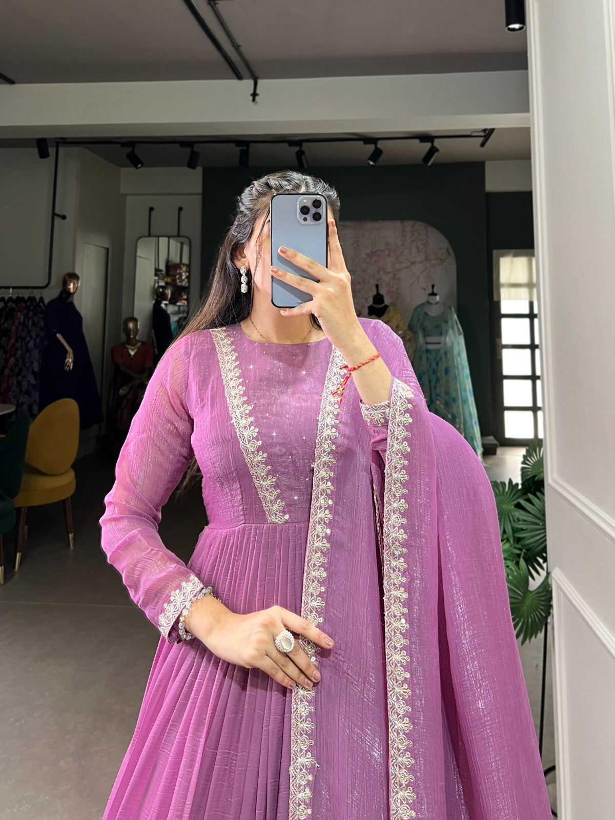 Embroidered Anarkali Gown with Dupatta Silver Glory Fabric Festive and Wedding Wear