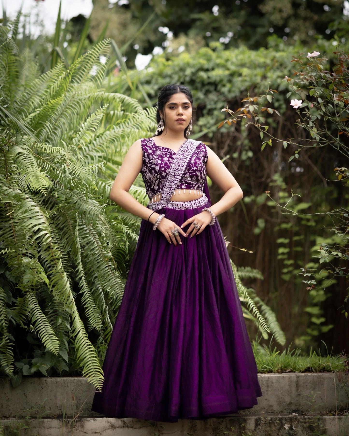 Deep Purple Lehenga Set in Fendy Satin Silk with Embroidered Blouse & Dupatta