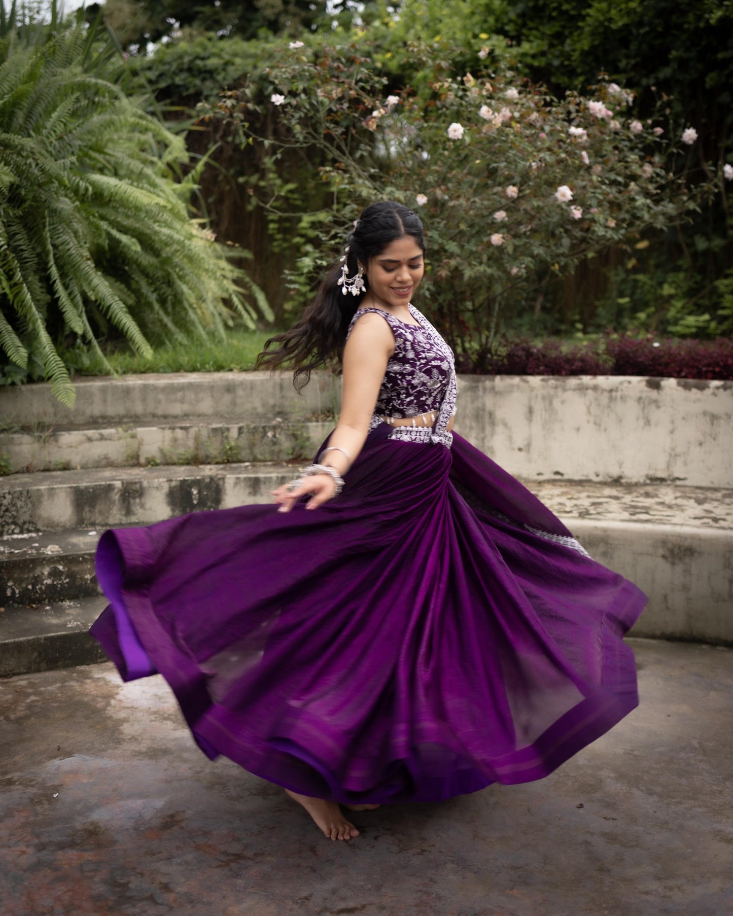 Deep Purple Lehenga Set in Fendy Satin Silk with Embroidered Blouse & Dupatta