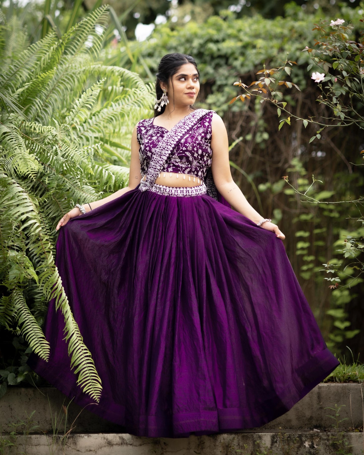 Deep Purple Lehenga Set in Fendy Satin Silk with Embroidered Blouse & Dupatta