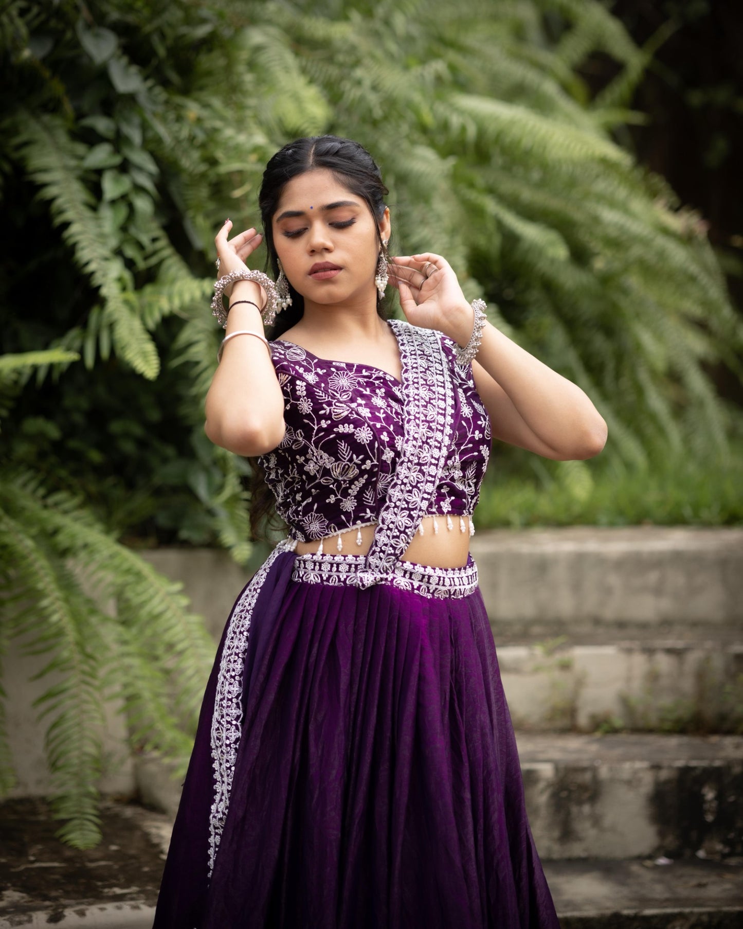 Deep Purple Lehenga Set in Fendy Satin Silk with Embroidered Blouse & Dupatta