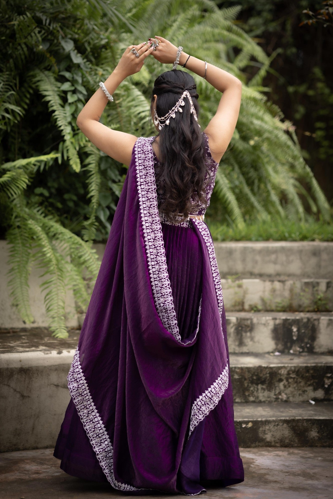 Deep Purple Lehenga Set in Fendy Satin Silk with Embroidered Blouse & Dupatta