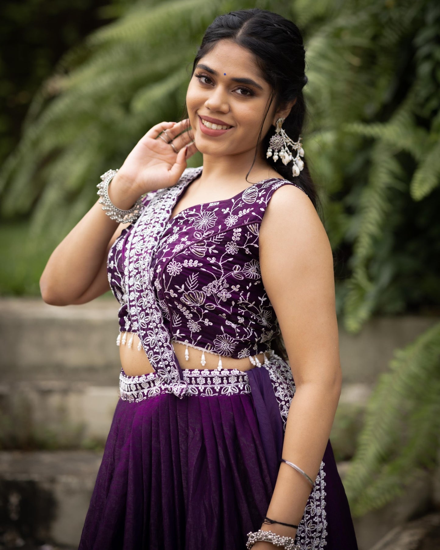 Deep Purple Lehenga Set in Fendy Satin Silk with Embroidered Blouse & Dupatta