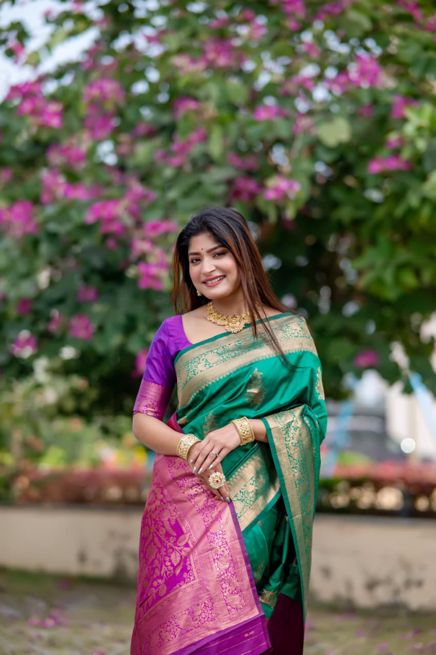 Premium Banarasi Katan Silk Saree with Rich Zari Weaving