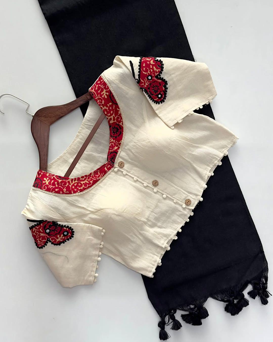 Khadi Cotton Saree with Readymade Heavy Applique Khadi Blouse
