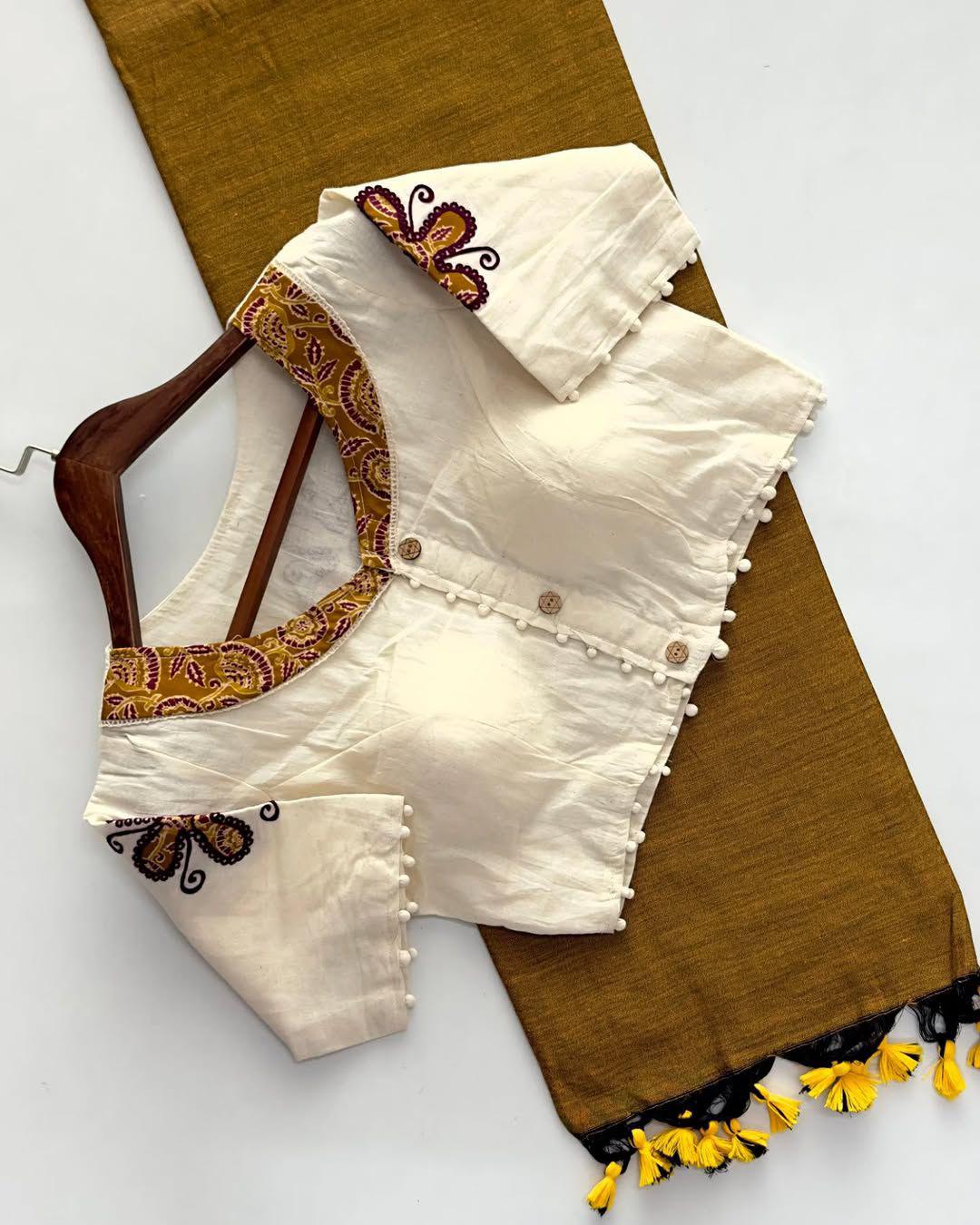 Khadi Cotton Saree with Readymade Heavy Applique Khadi Blouse