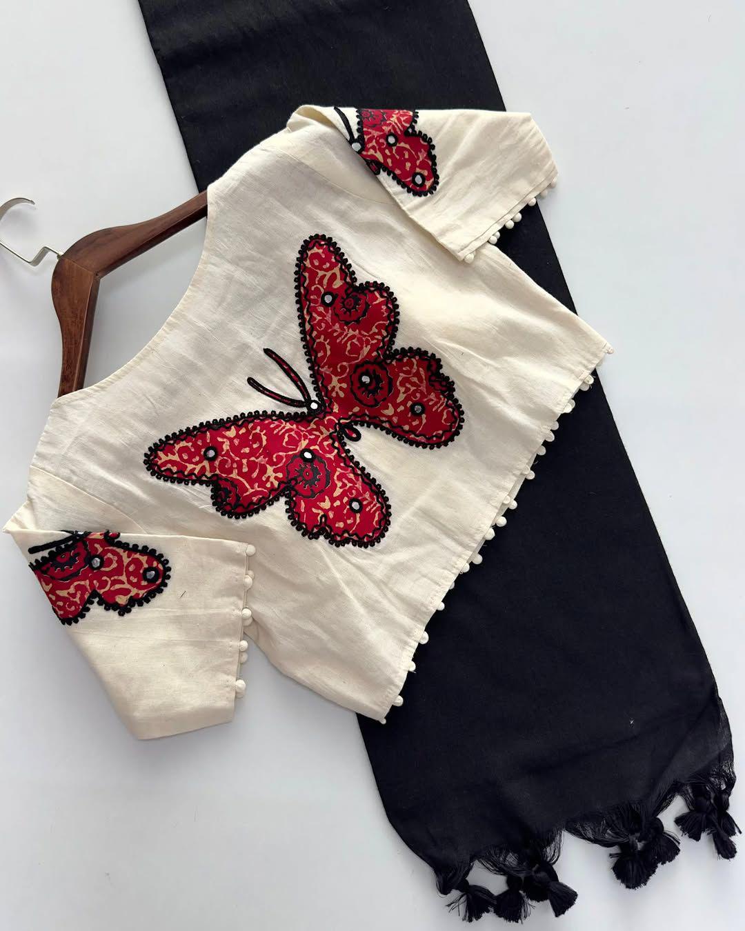 Khadi Cotton Saree with Readymade Heavy Applique Khadi Blouse