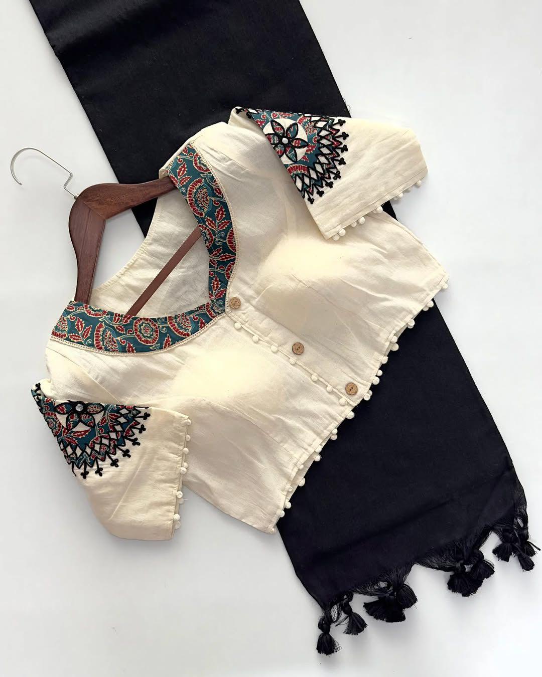 Khadi Cotton Saree with Readymade Heavy Applique Khadi Blouse
