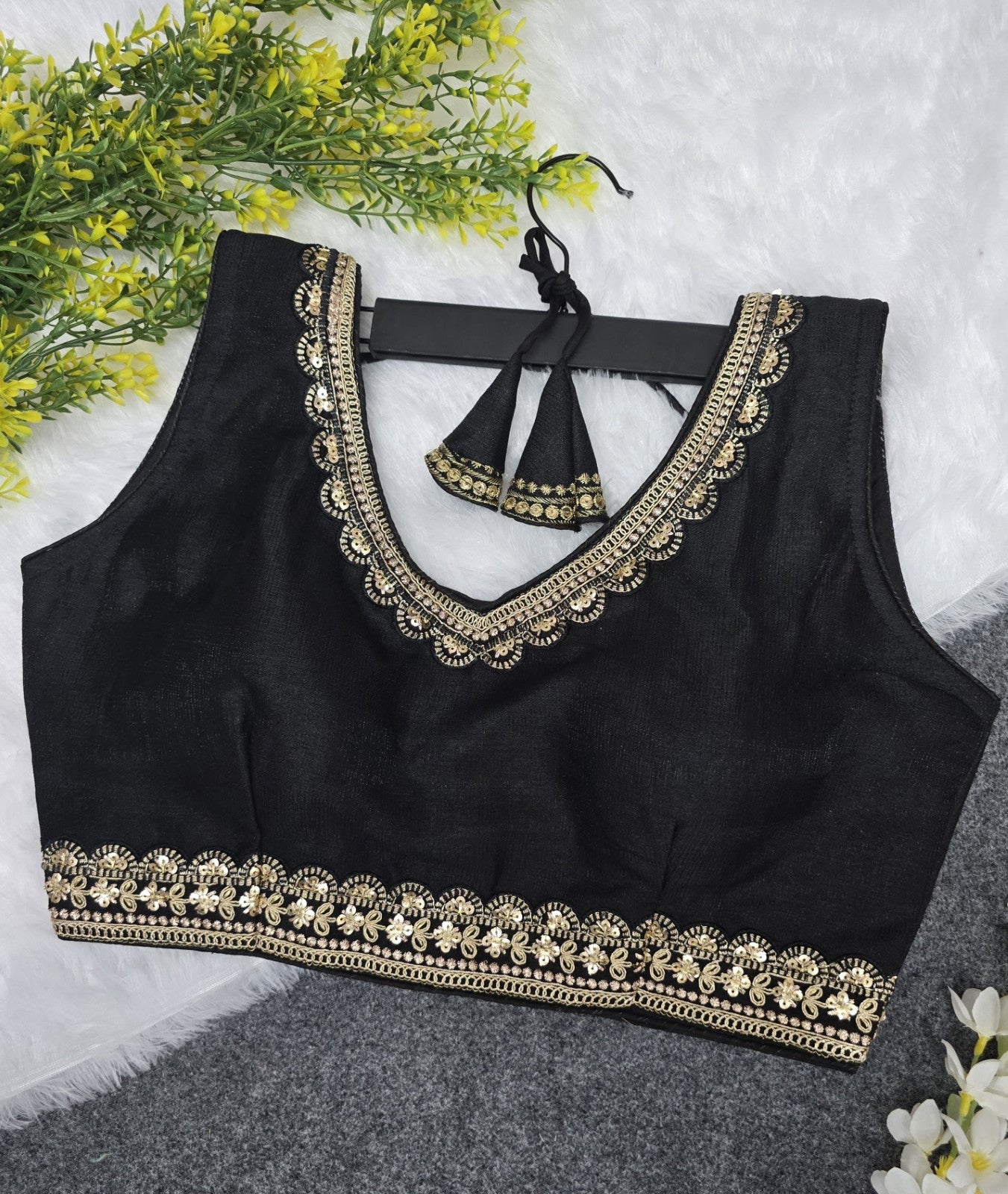 Women wear Sleeveless V neck Embroidered Stitched blouse