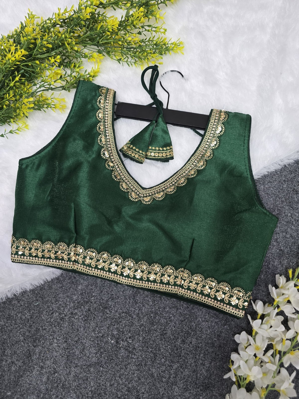 Women wear Sleeveless V neck Embroidered Stitched blouse