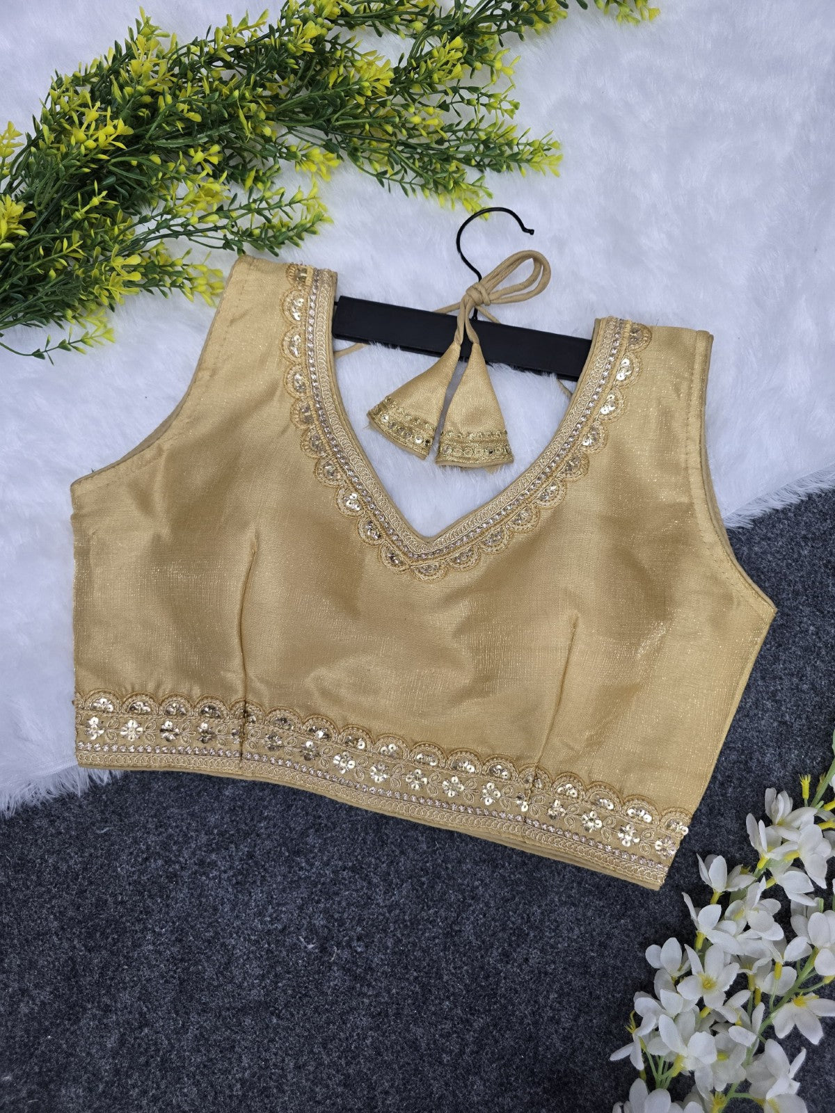 Women wear Sleeveless V neck Embroidered Stitched blouse