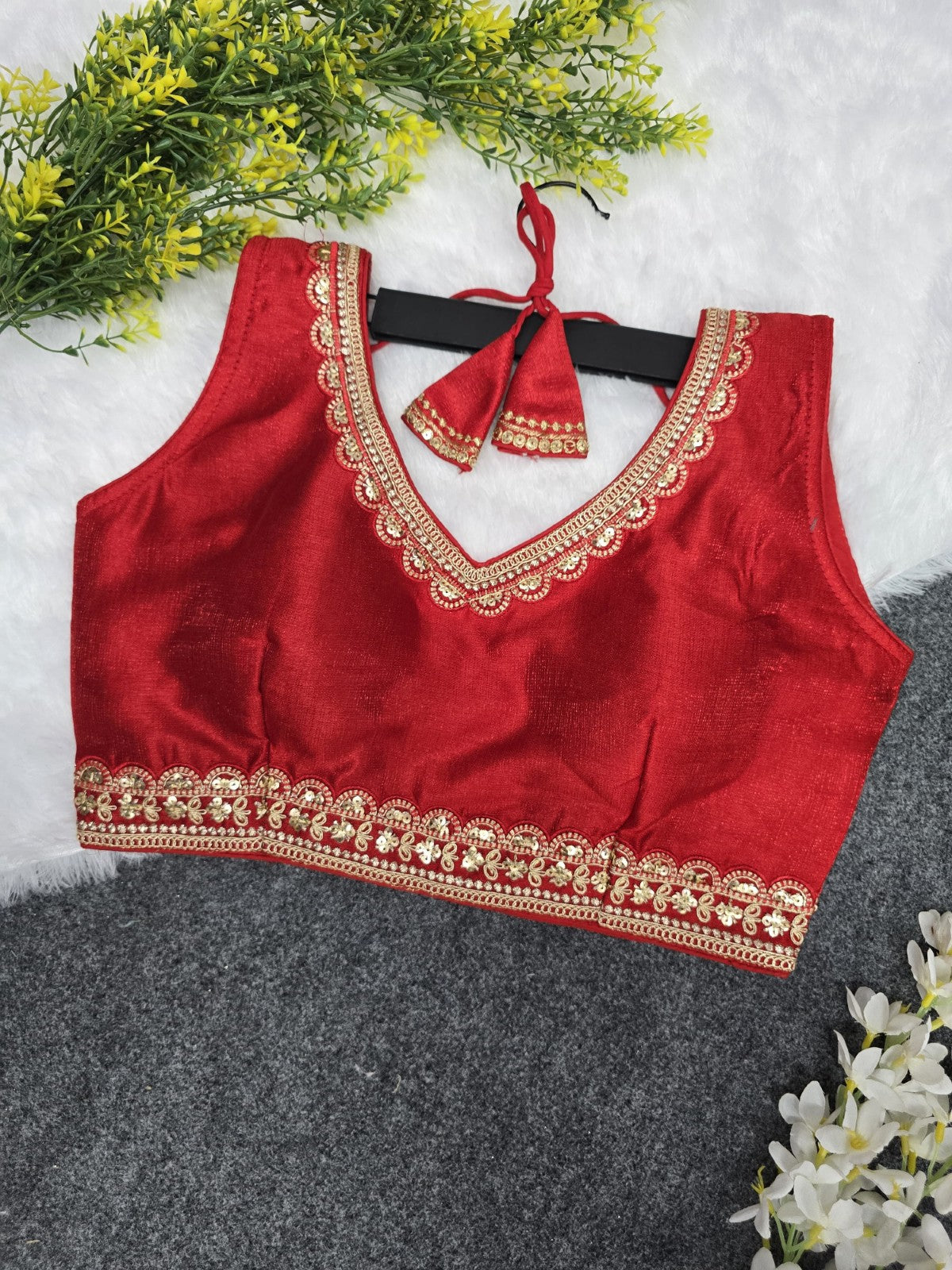 Women wear Sleeveless V neck Embroidered Stitched blouse