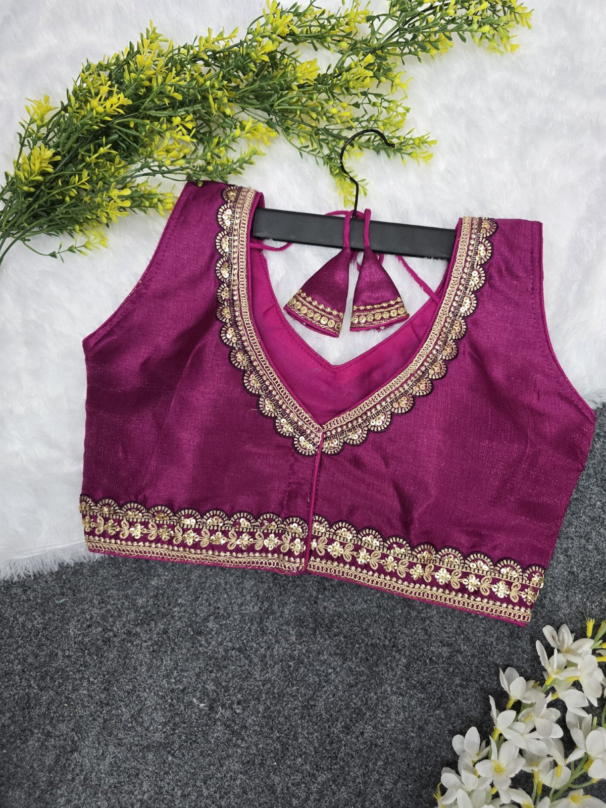 Women wear Sleeveless V neck Embroidered Stitched blouse