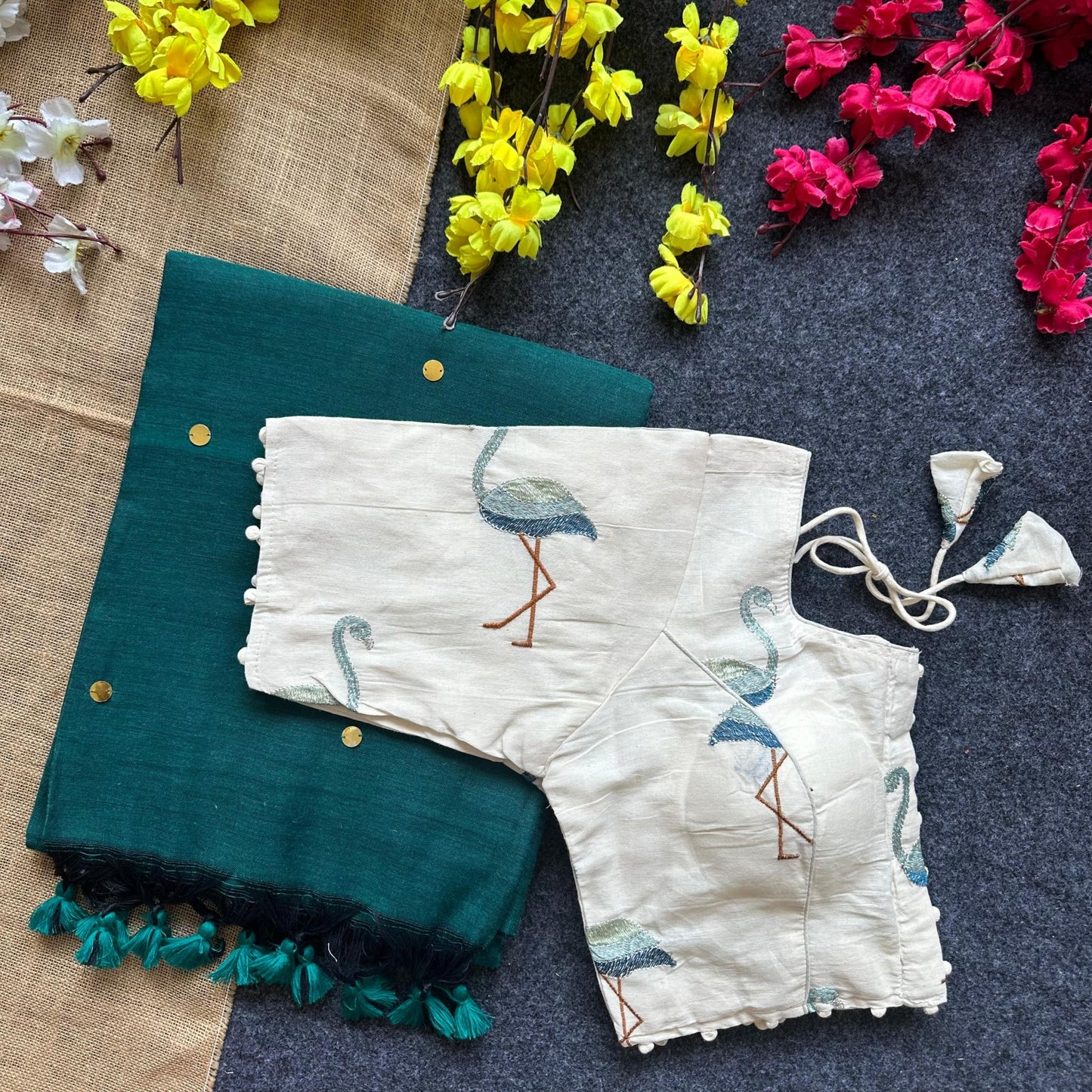 Pure Khadi Cotton saree with Readymade Embroidered Sequins Blouse