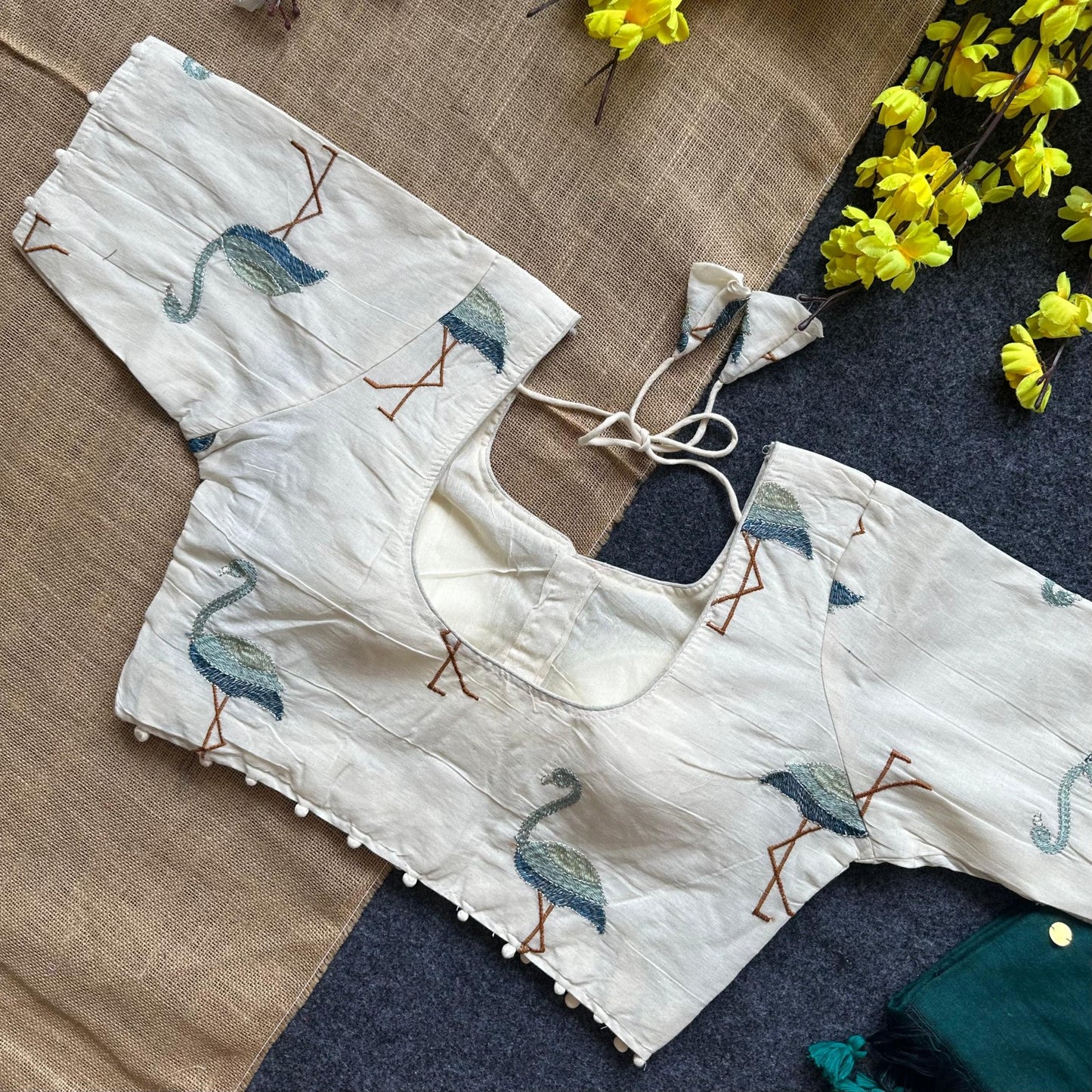 Pure Khadi Cotton saree with Readymade Embroidered Sequins Blouse