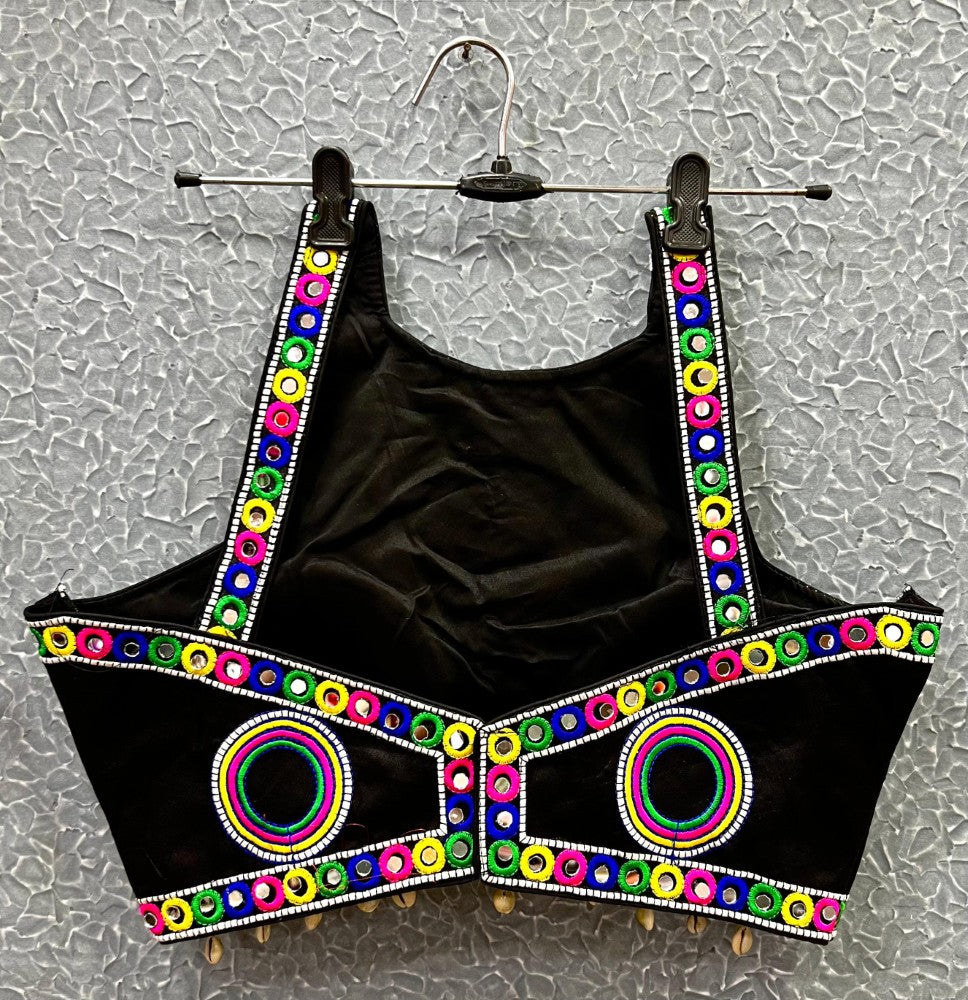 Sleeveless Mirror work Embroidered Blouse with Cowrie Shell work