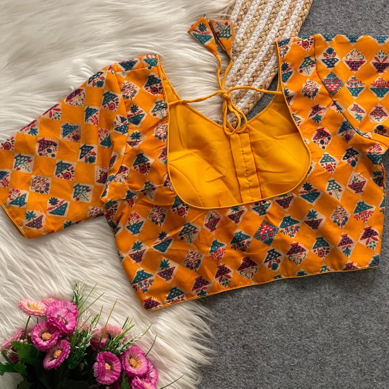 Cotton Printed Padded Designer Blouse – Front Open with Hook & Dori