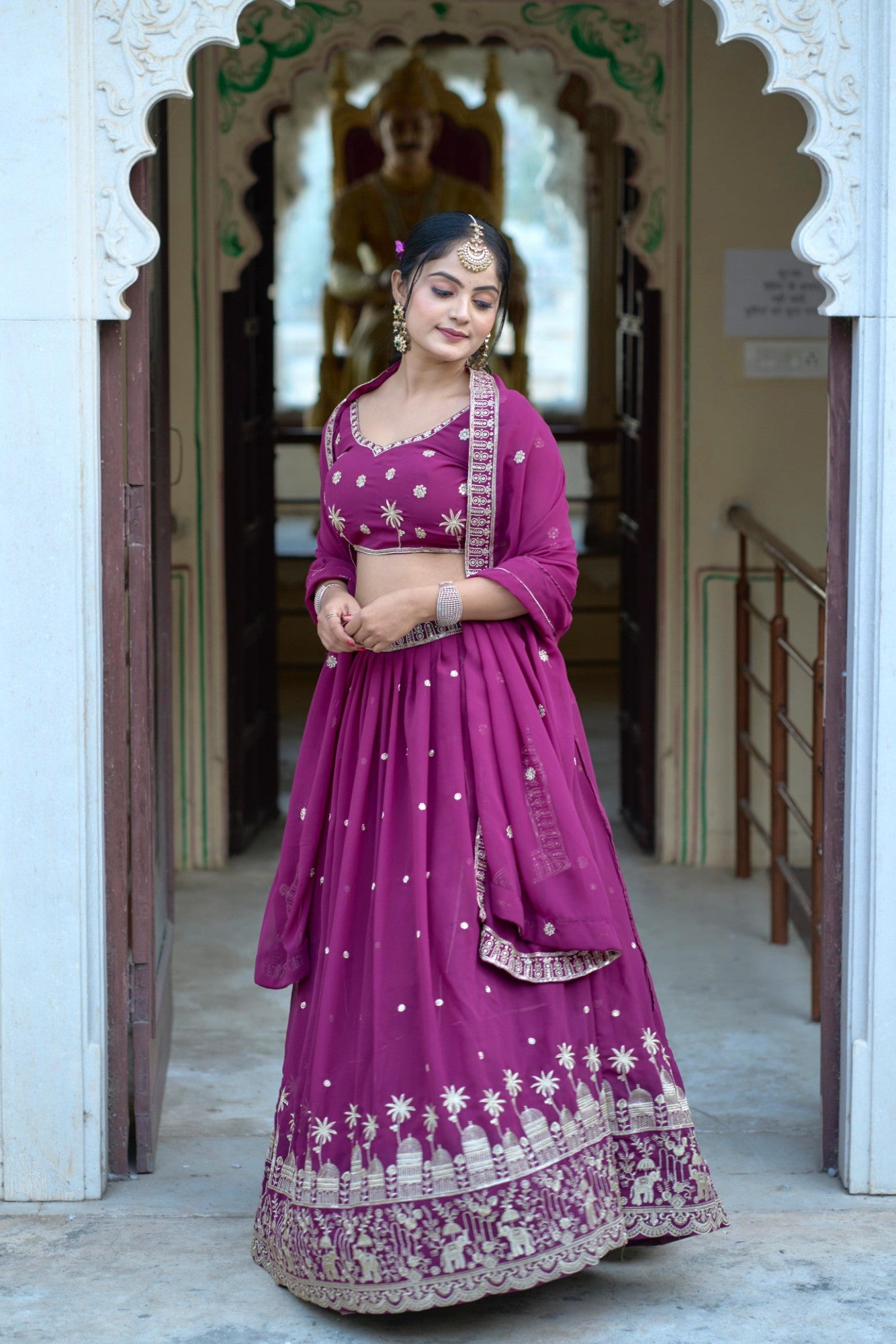 Elegant Embroidered Georgette Lehenga Set with Dupatta