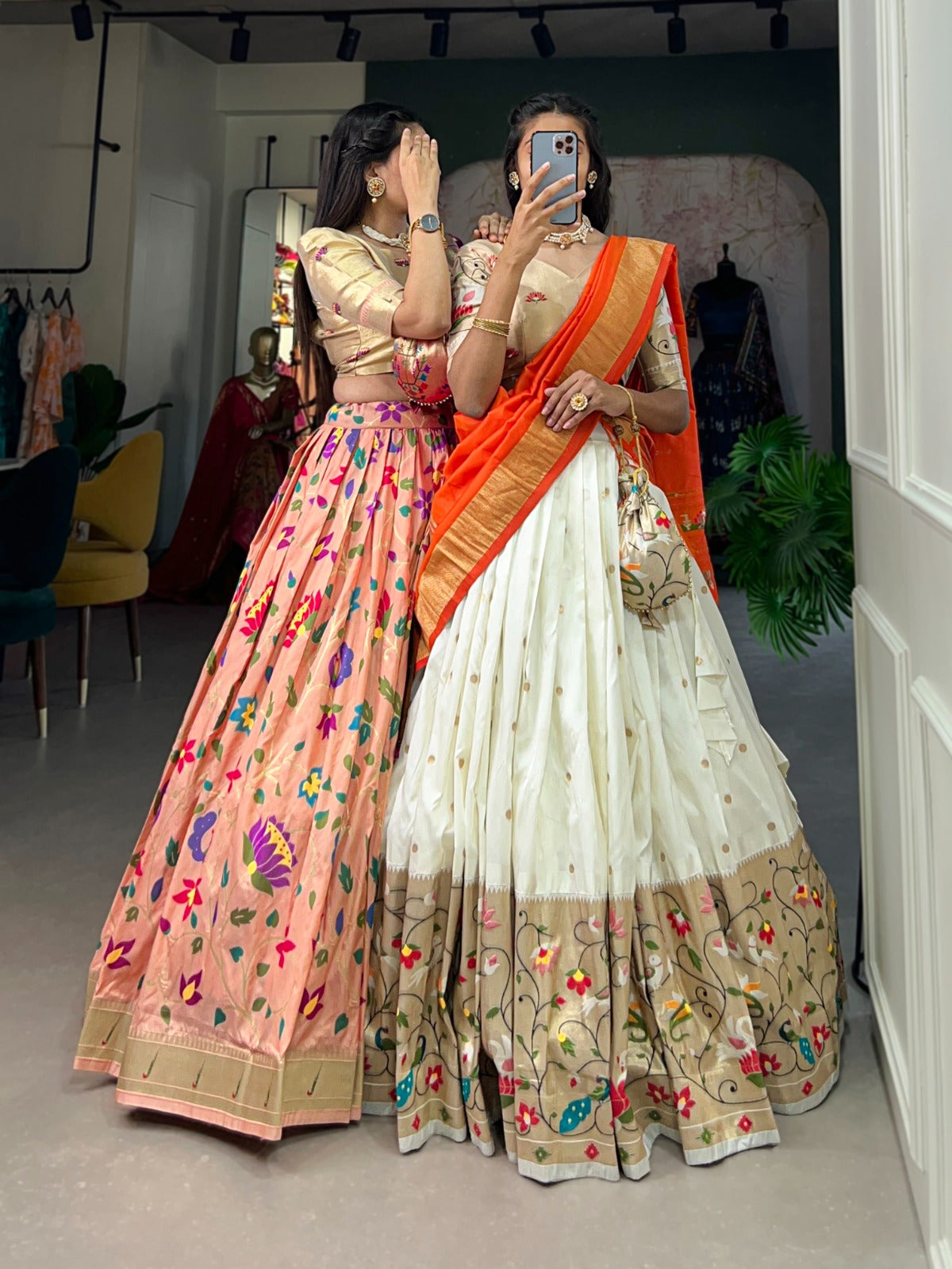 Traditional Jacquard Paithani Lehenga Set with Zari Work & Tassels – With Batwa