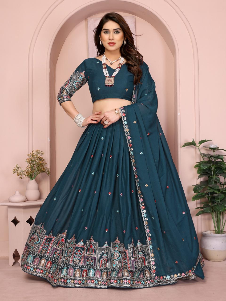 Embroidered Star Georgette Lehenga Choli Set with Embroidery Dupatta