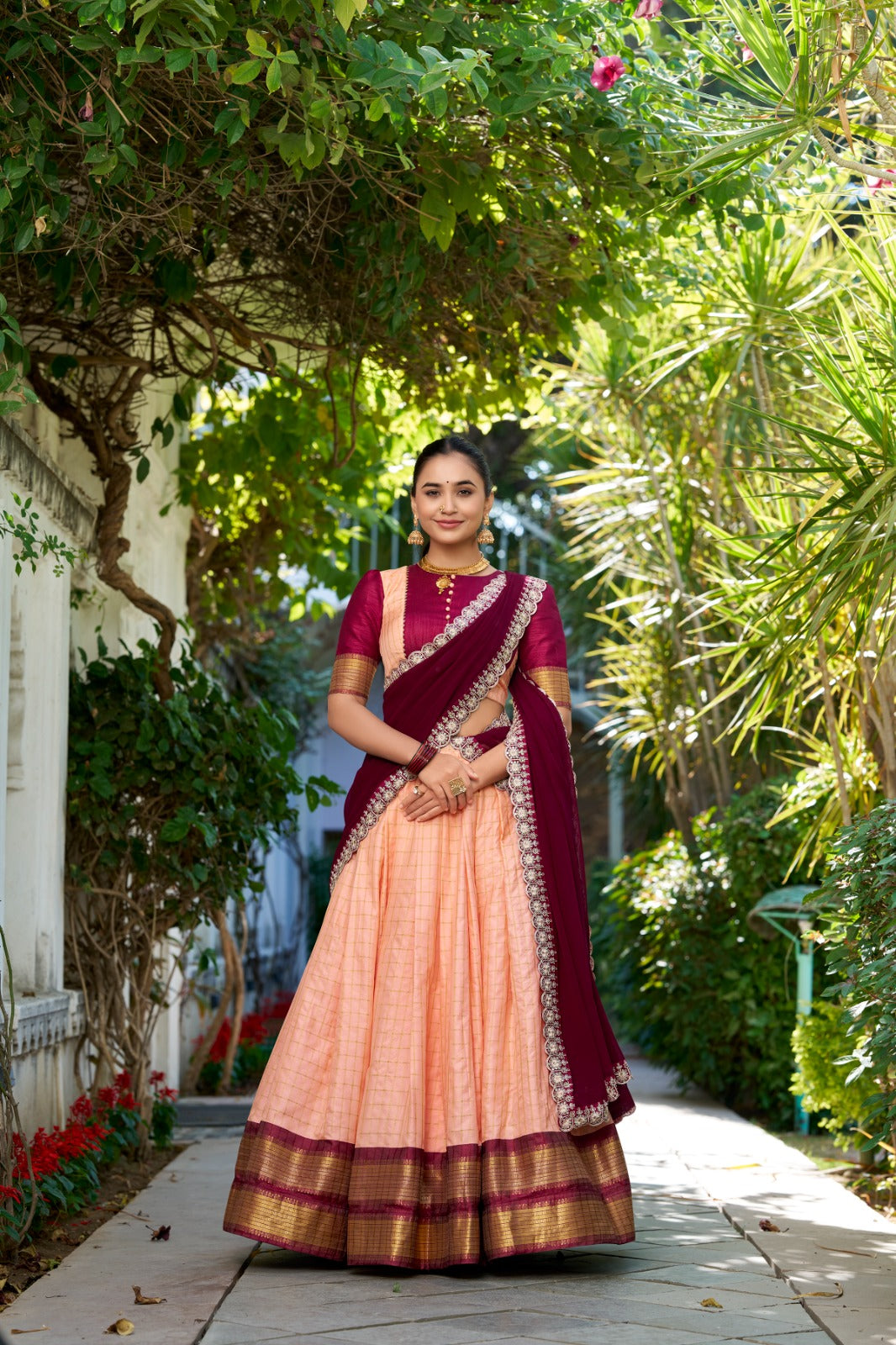 Ethnic Silk Lehenga Choli with Zari Work and Embroidered Dupatta
