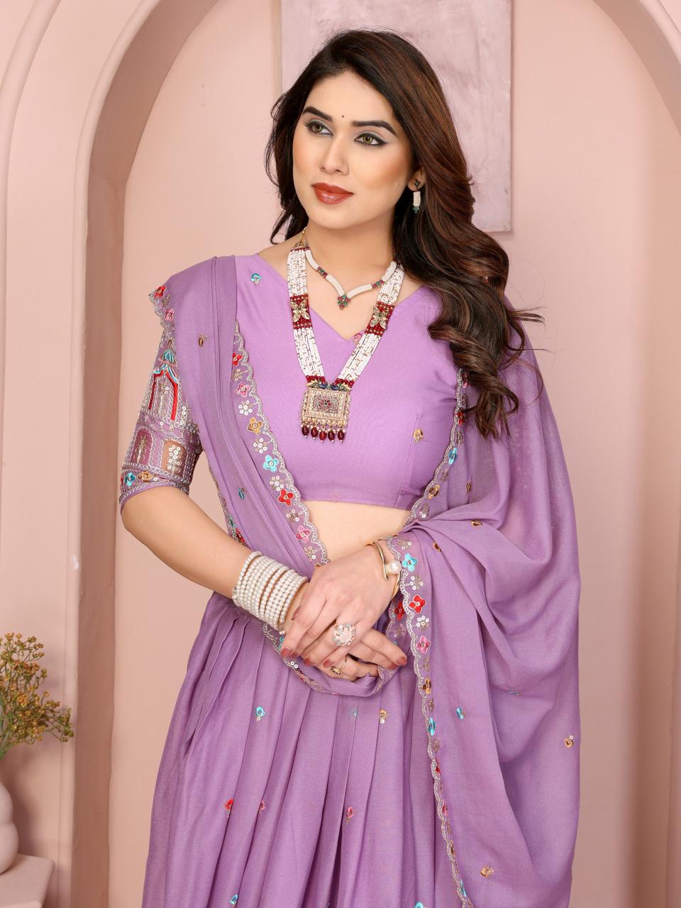 Embroidered Star Georgette Lehenga Choli Set with Embroidery Dupatta