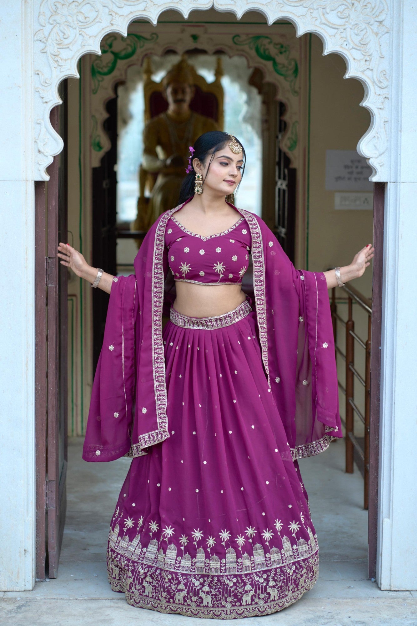 Elegant Embroidered Georgette Lehenga Set with Dupatta