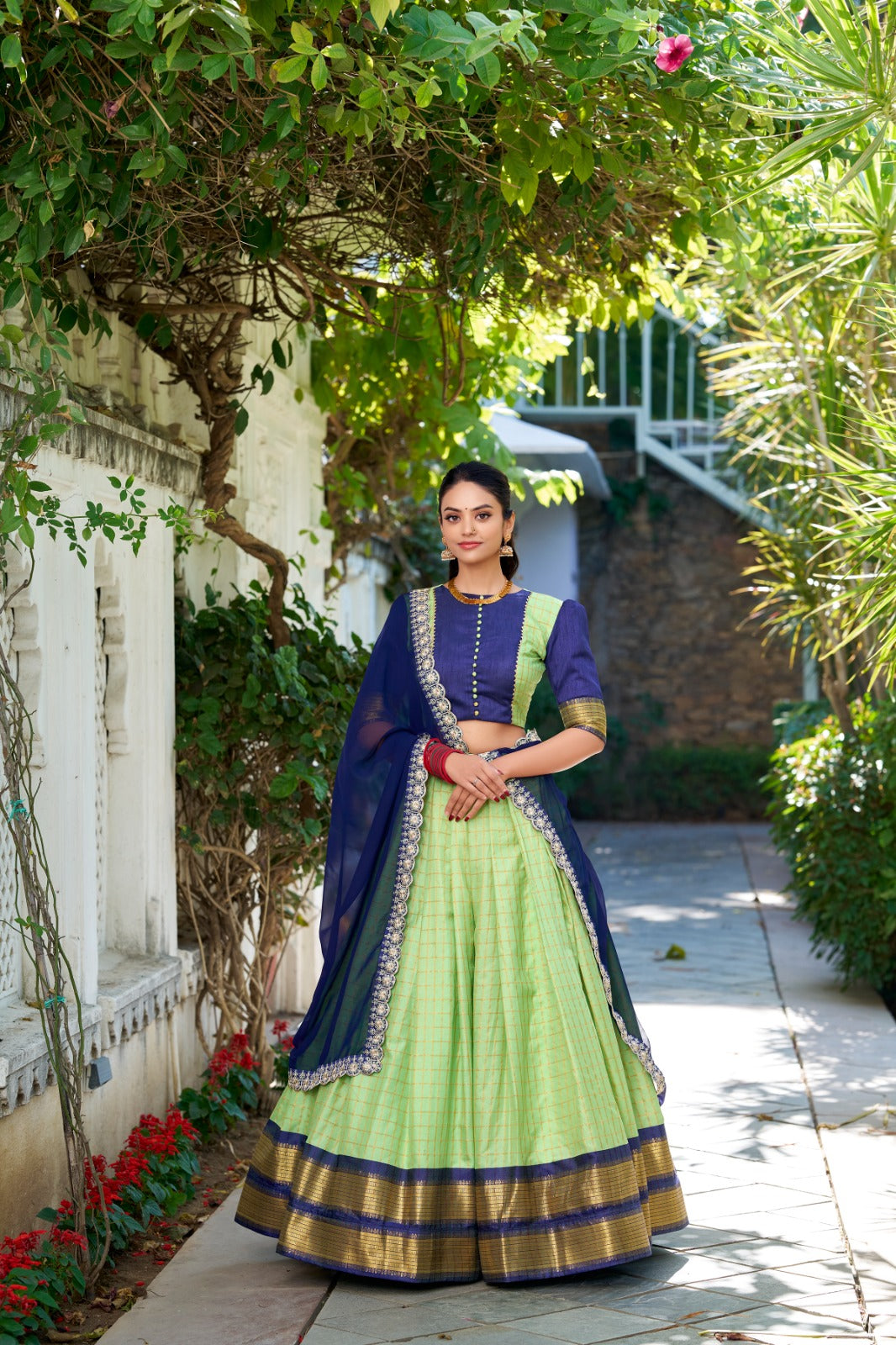 Ethnic Silk Lehenga Choli with Zari Work and Embroidered Dupatta