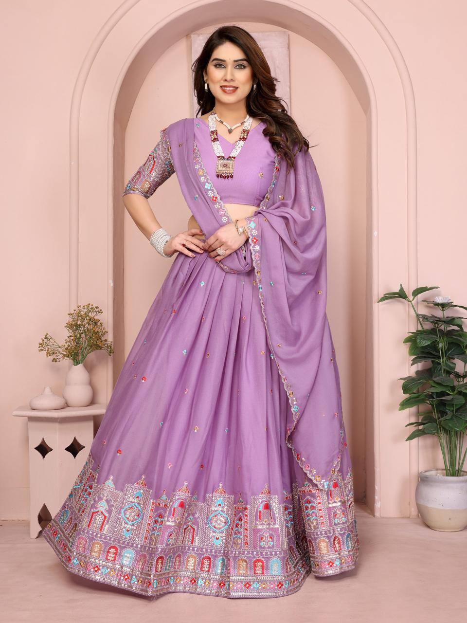 Embroidered Star Georgette Lehenga Choli Set with Embroidery Dupatta