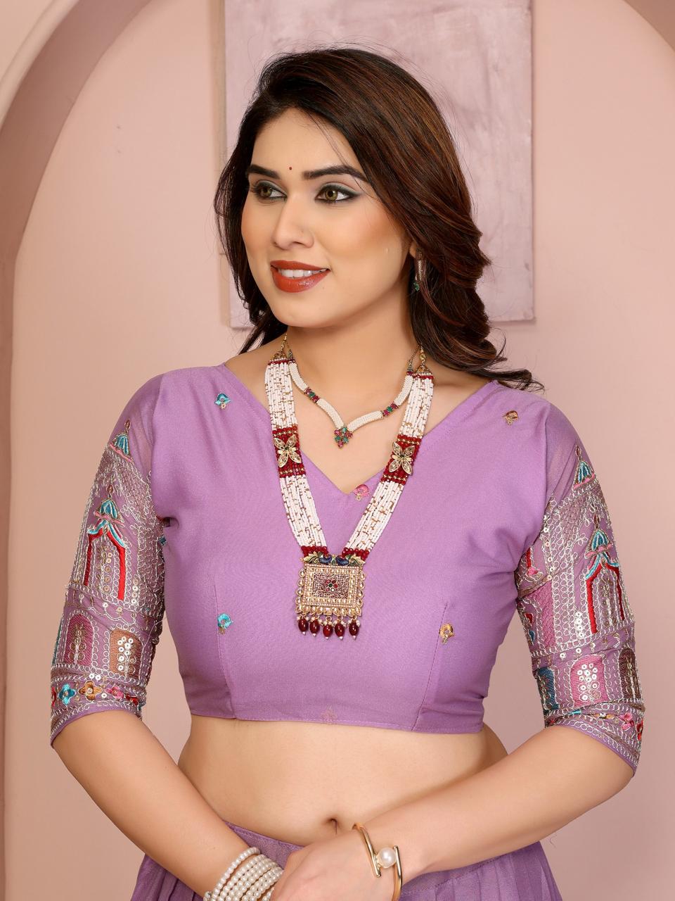 Embroidered Star Georgette Lehenga Choli Set with Embroidery Dupatta
