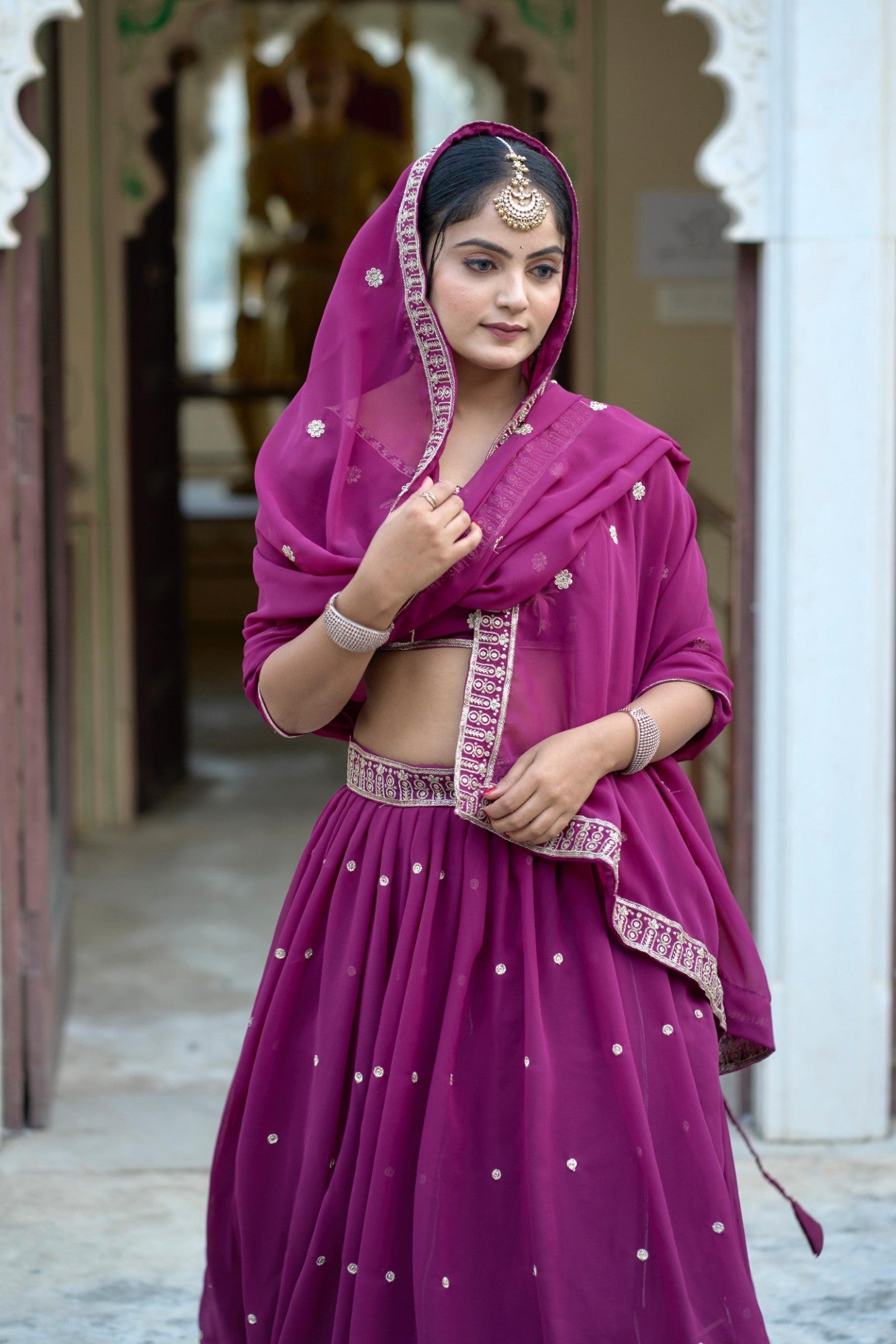 Elegant Embroidered Georgette Lehenga Set with Dupatta