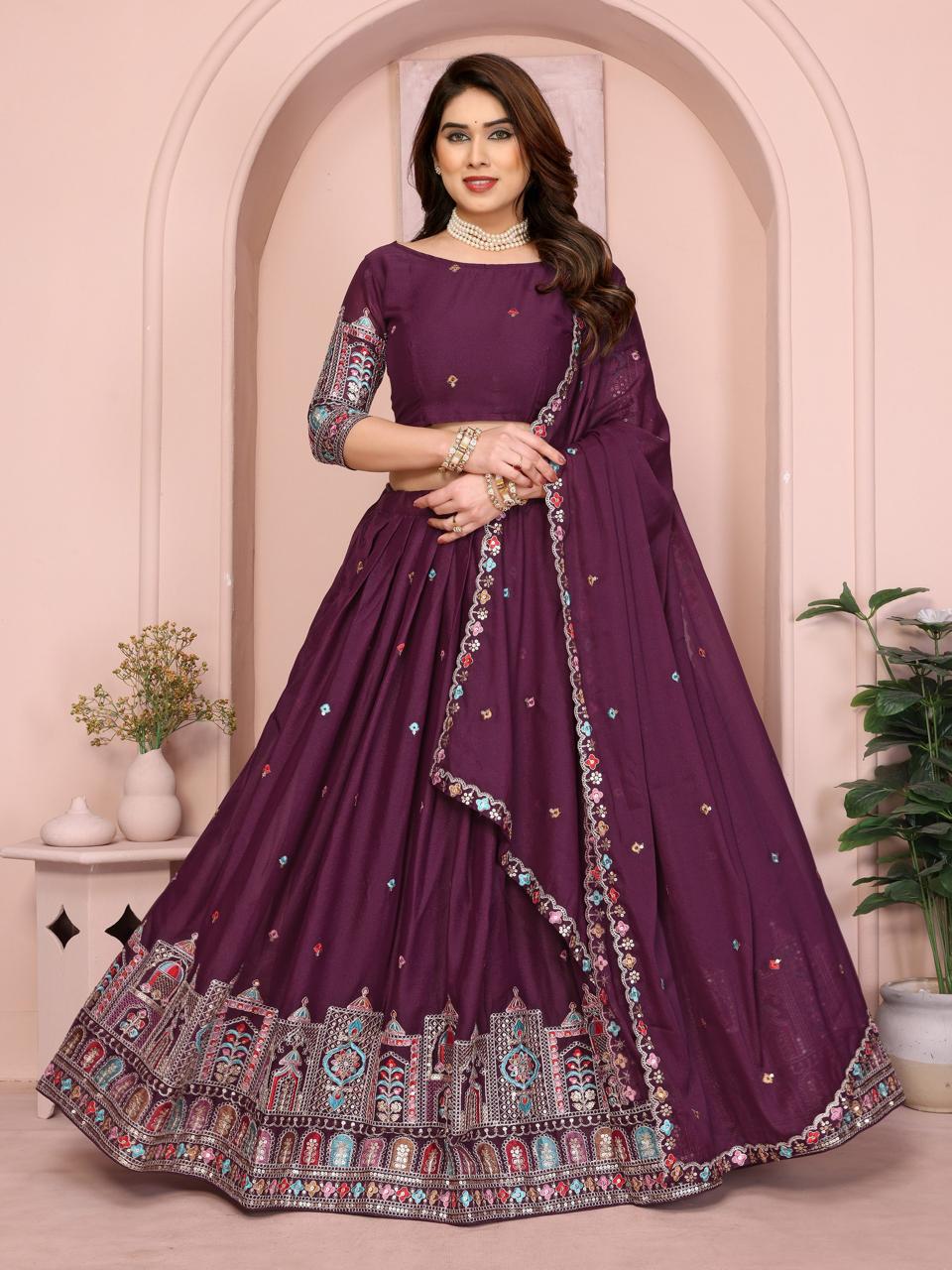 Embroidered Star Georgette Lehenga Choli Set with Embroidery Dupatta