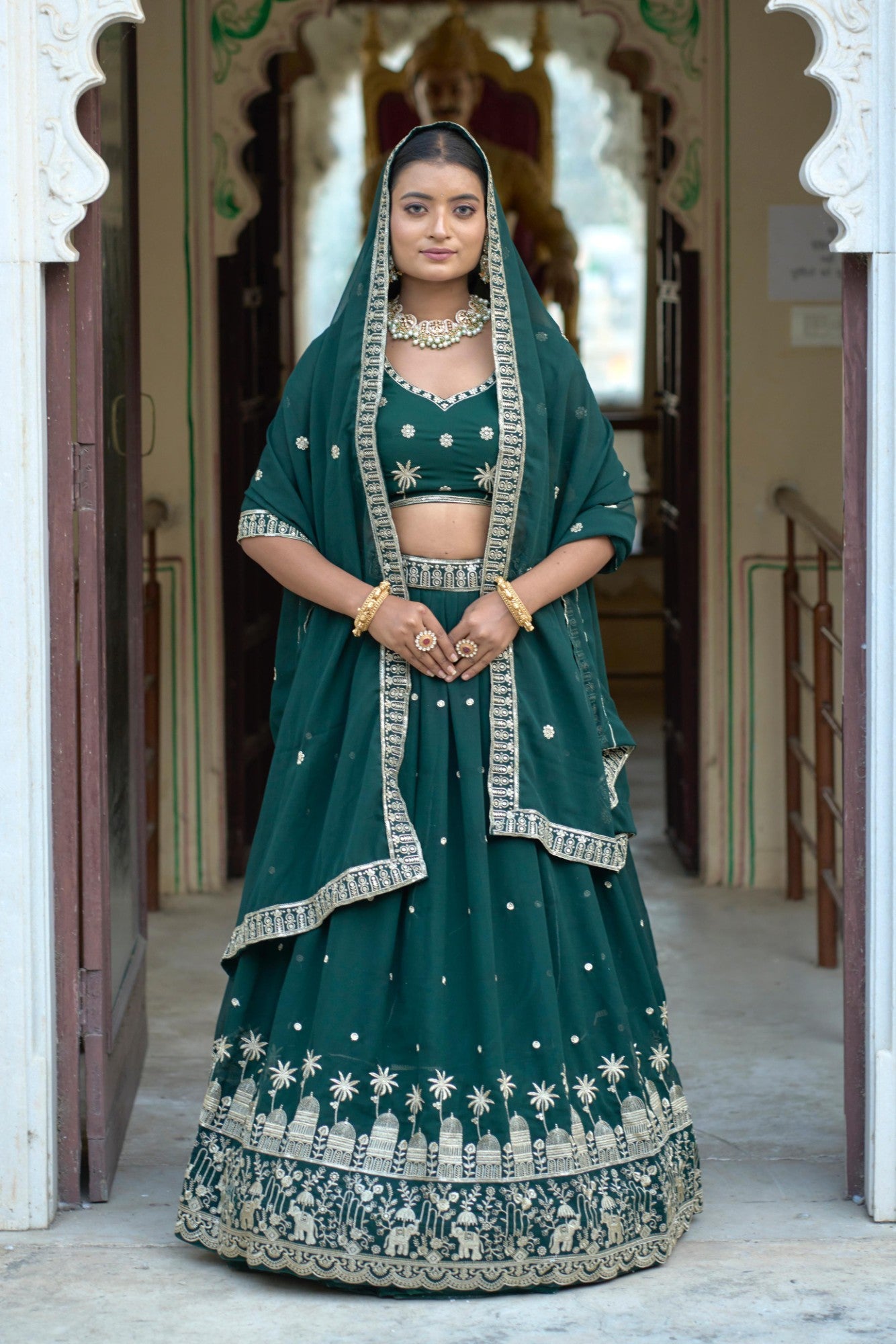 Elegant Embroidered Georgette Lehenga Set with Dupatta