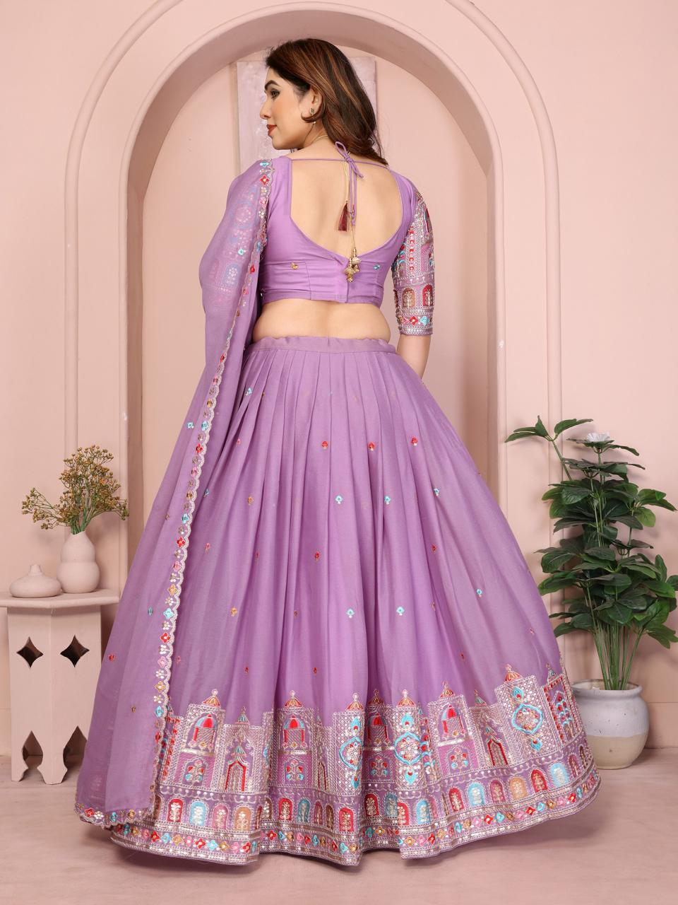 Embroidered Star Georgette Lehenga Choli Set with Embroidery Dupatta