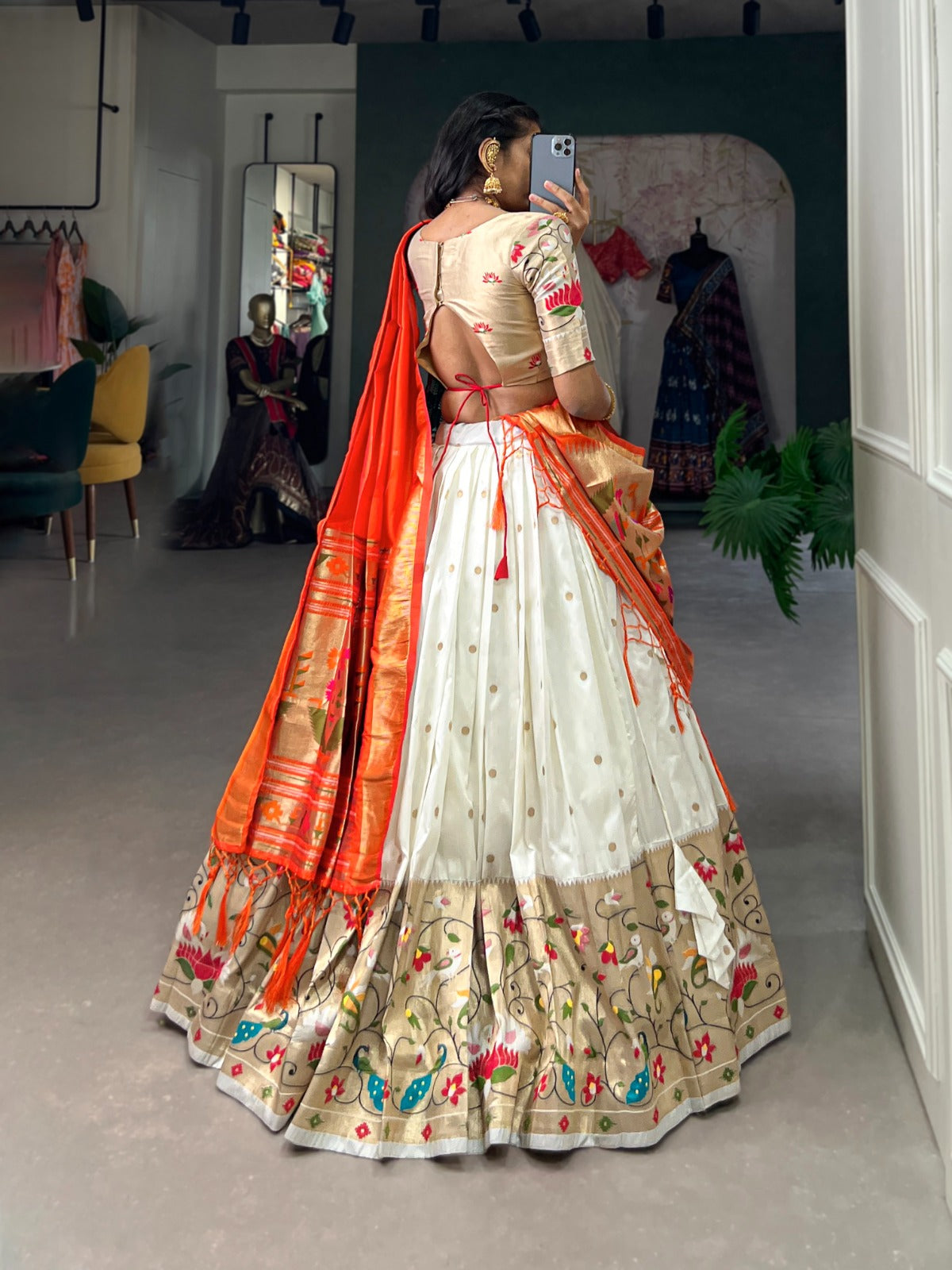Traditional Jacquard Paithani Lehenga Set with Zari Work & Tassels – With Batwa
