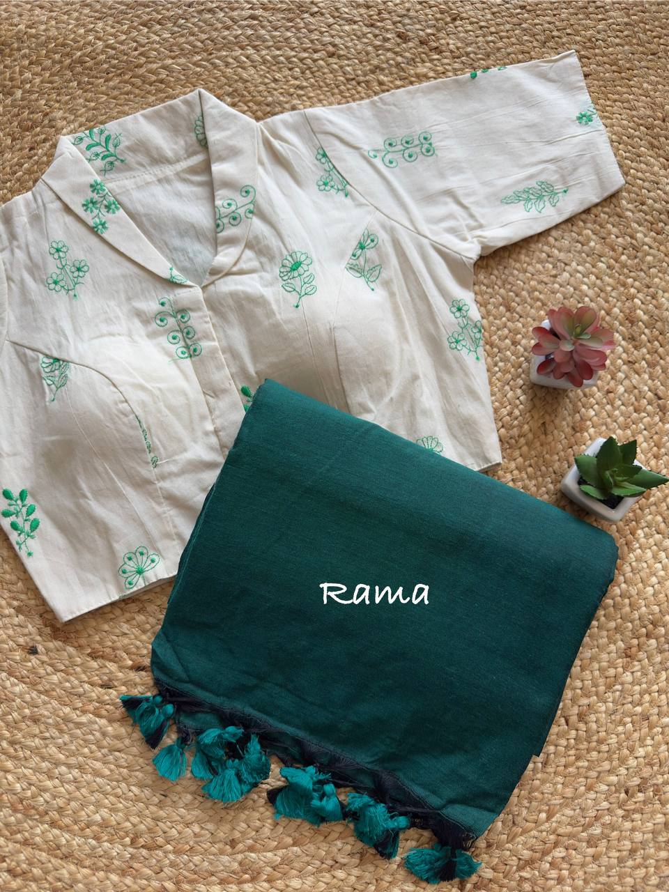 Elegant Pure Khadi Saree with Stitched Handcrafted Collar Blouse- Front Open