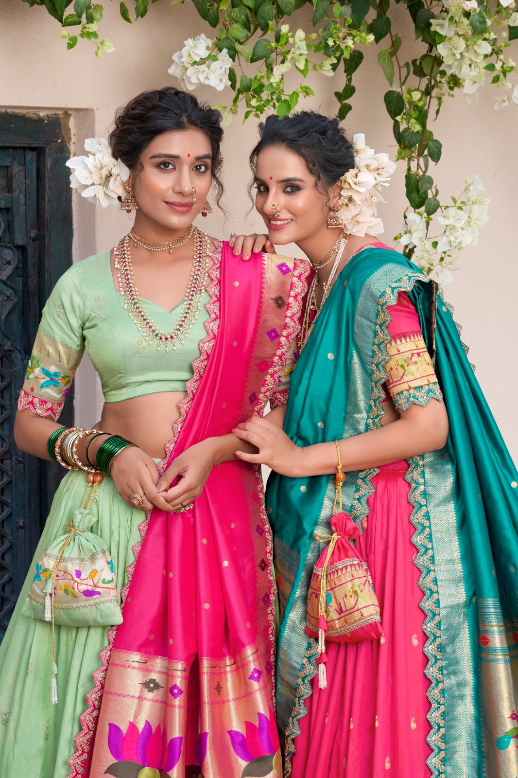 Paithani Jacquard Silk Lehenga Set with Zari Weaving & Embroidered Dupatta