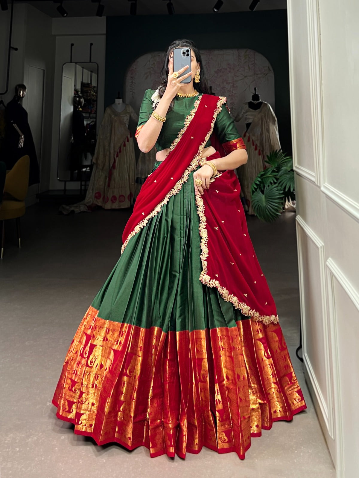 Indian Ethnic Narayan Pattu Lehenga Choli with Georgette Dupatta