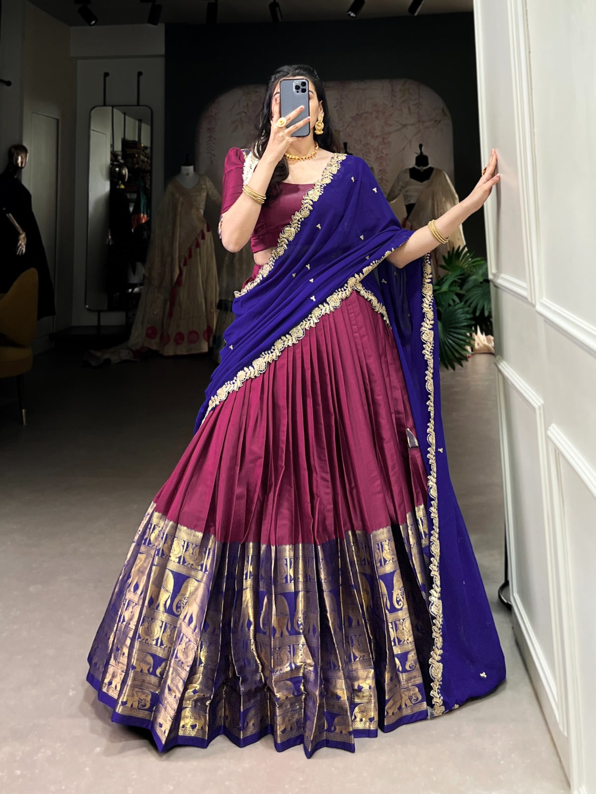 Indian Ethnic Narayan Pattu Lehenga Choli with Georgette Dupatta