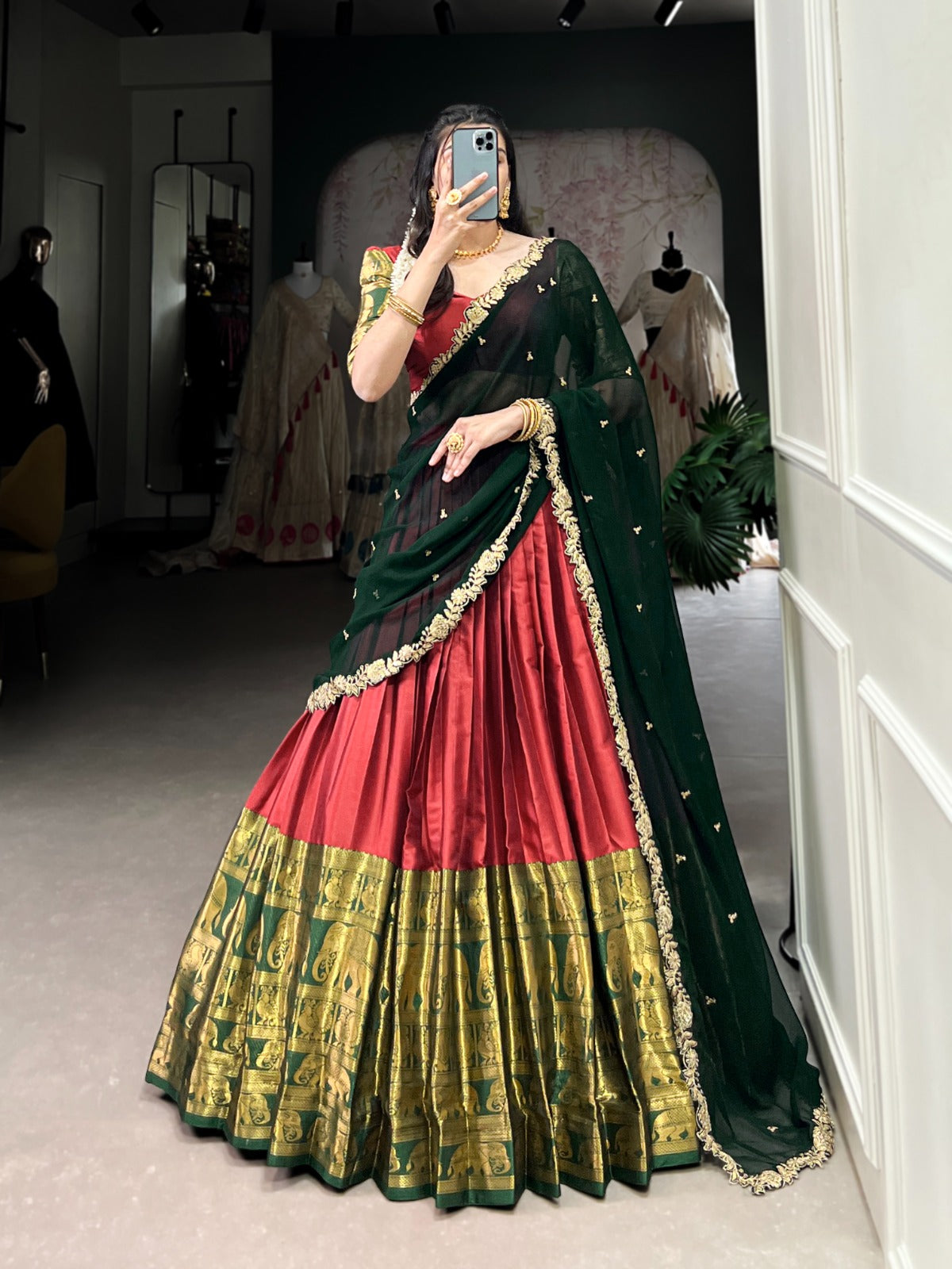 Indian Ethnic Narayan Pattu Lehenga Choli with Georgette Dupatta