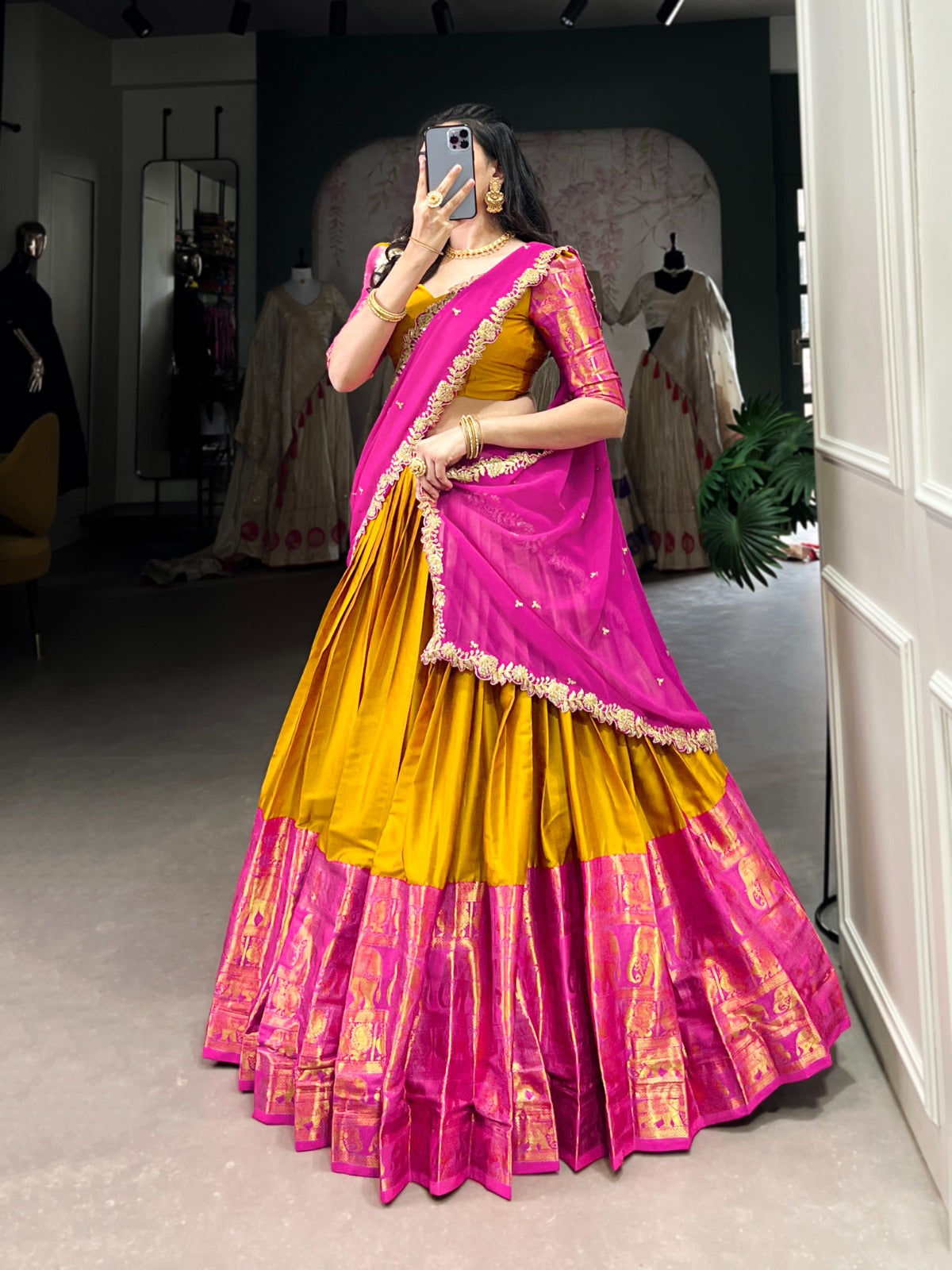 Indian Ethnic Narayan Pattu Lehenga Choli with Georgette Dupatta