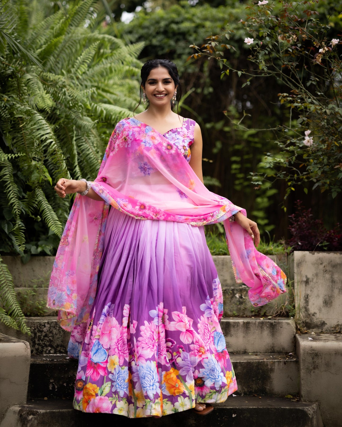 Floral Print Chinon Lehenga Choli with Dupatta | Designer Printed Party Wear Lehenga for Women