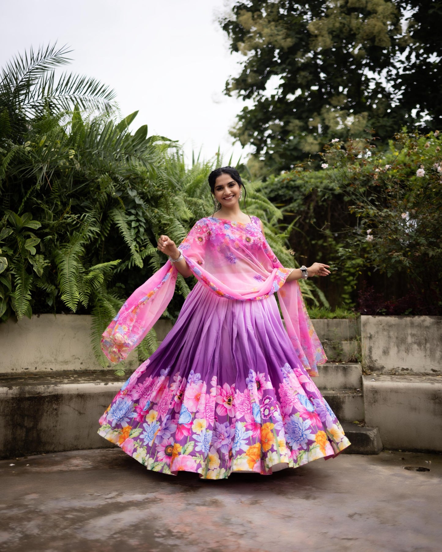 Floral Print Chinon Lehenga Choli with Dupatta | Designer Printed Party Wear Lehenga for Women