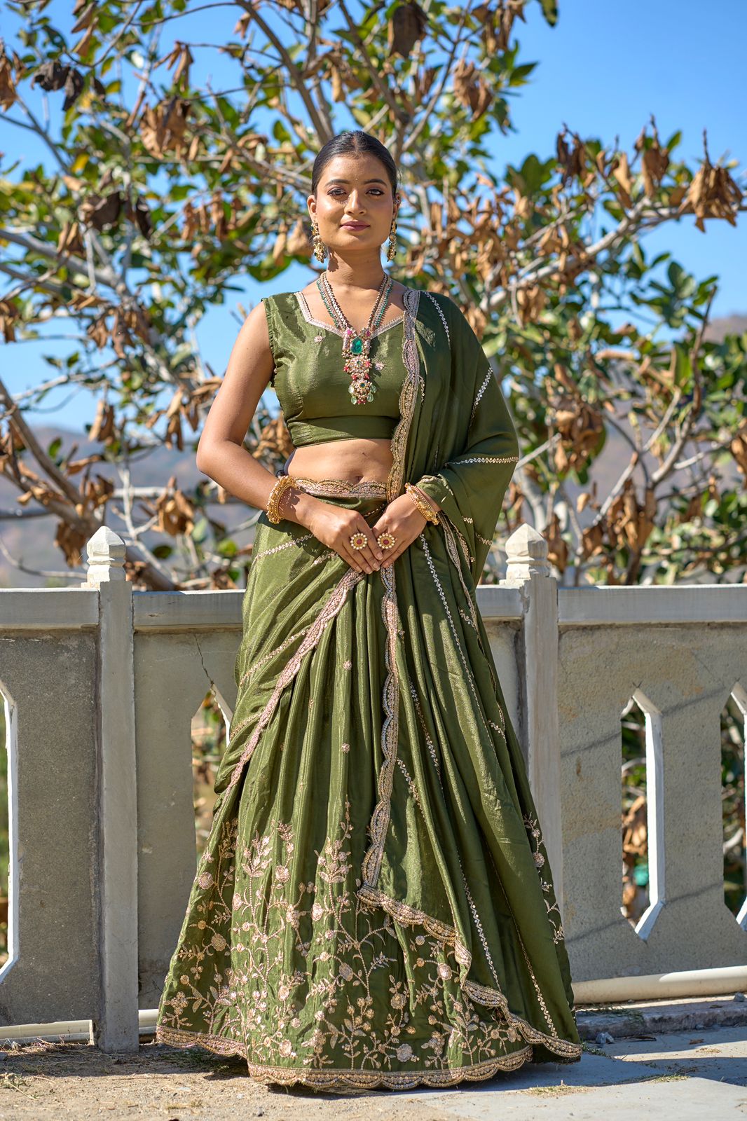 Heavy Chinon Embroidered Lehenga Choli Set With Dupatta