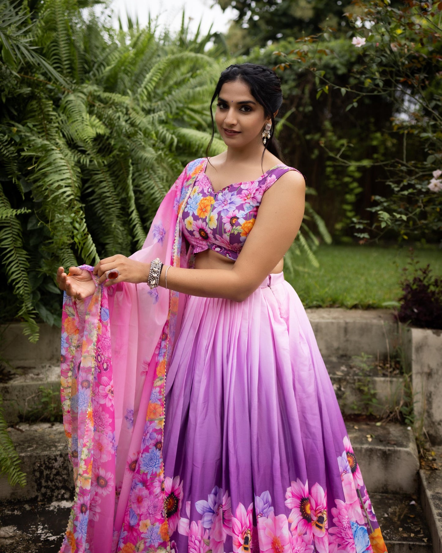 Floral Print Chinon Lehenga Choli with Dupatta | Designer Printed Party Wear Lehenga for Women