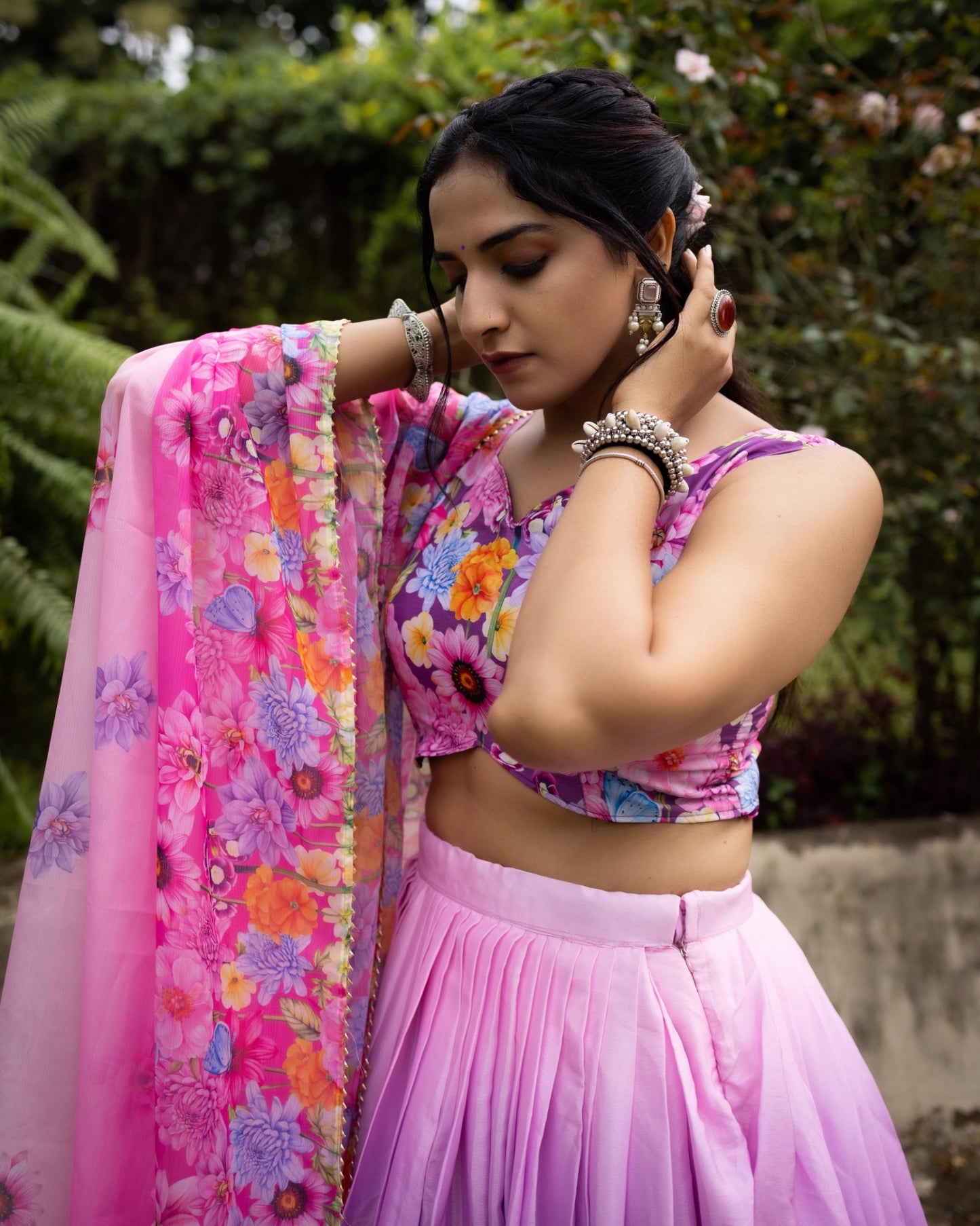 Floral Print Chinon Lehenga Choli with Dupatta | Designer Printed Party Wear Lehenga for Women