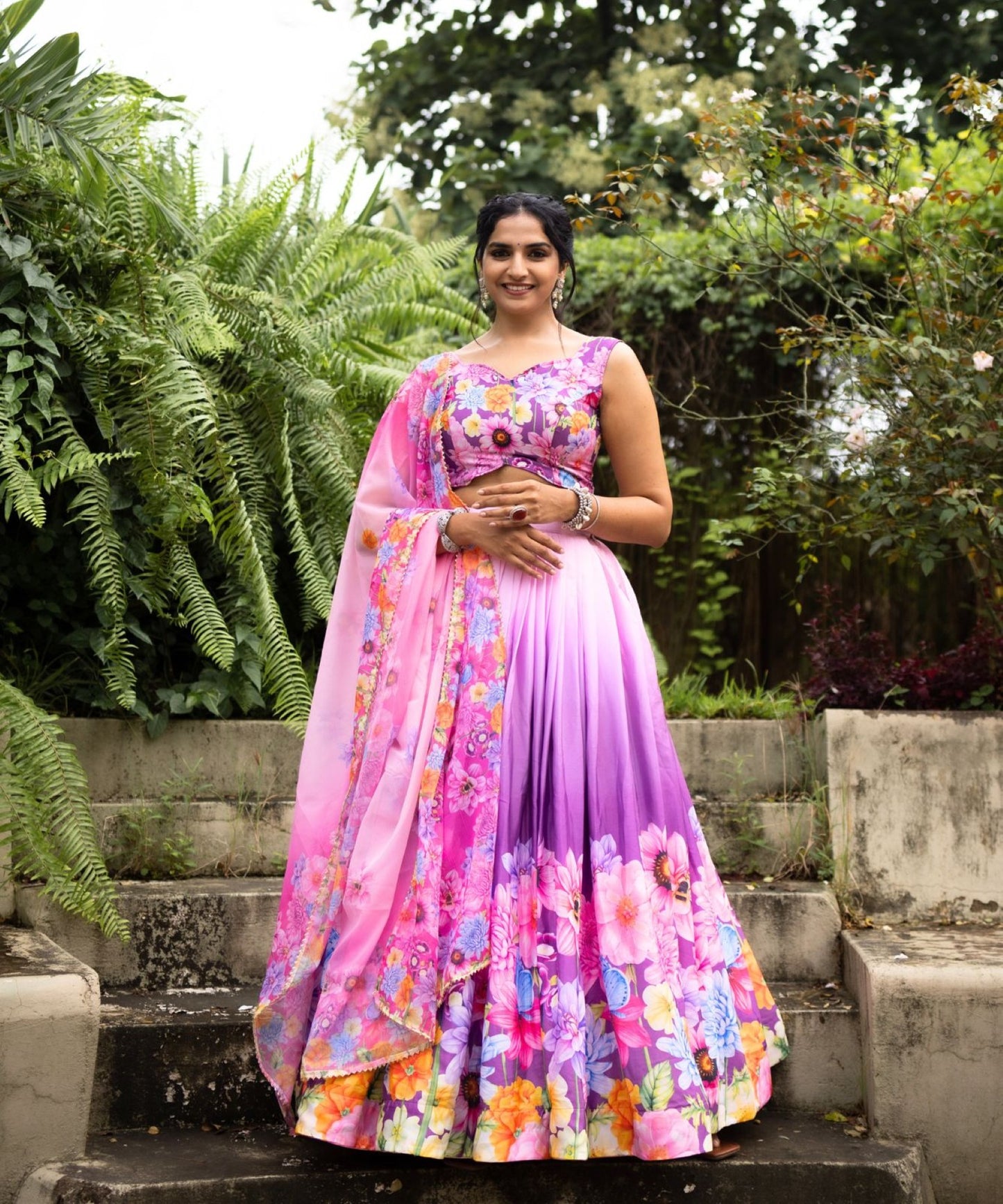Floral Print Chinon Lehenga Choli with Dupatta | Designer Printed Party Wear Lehenga for Women