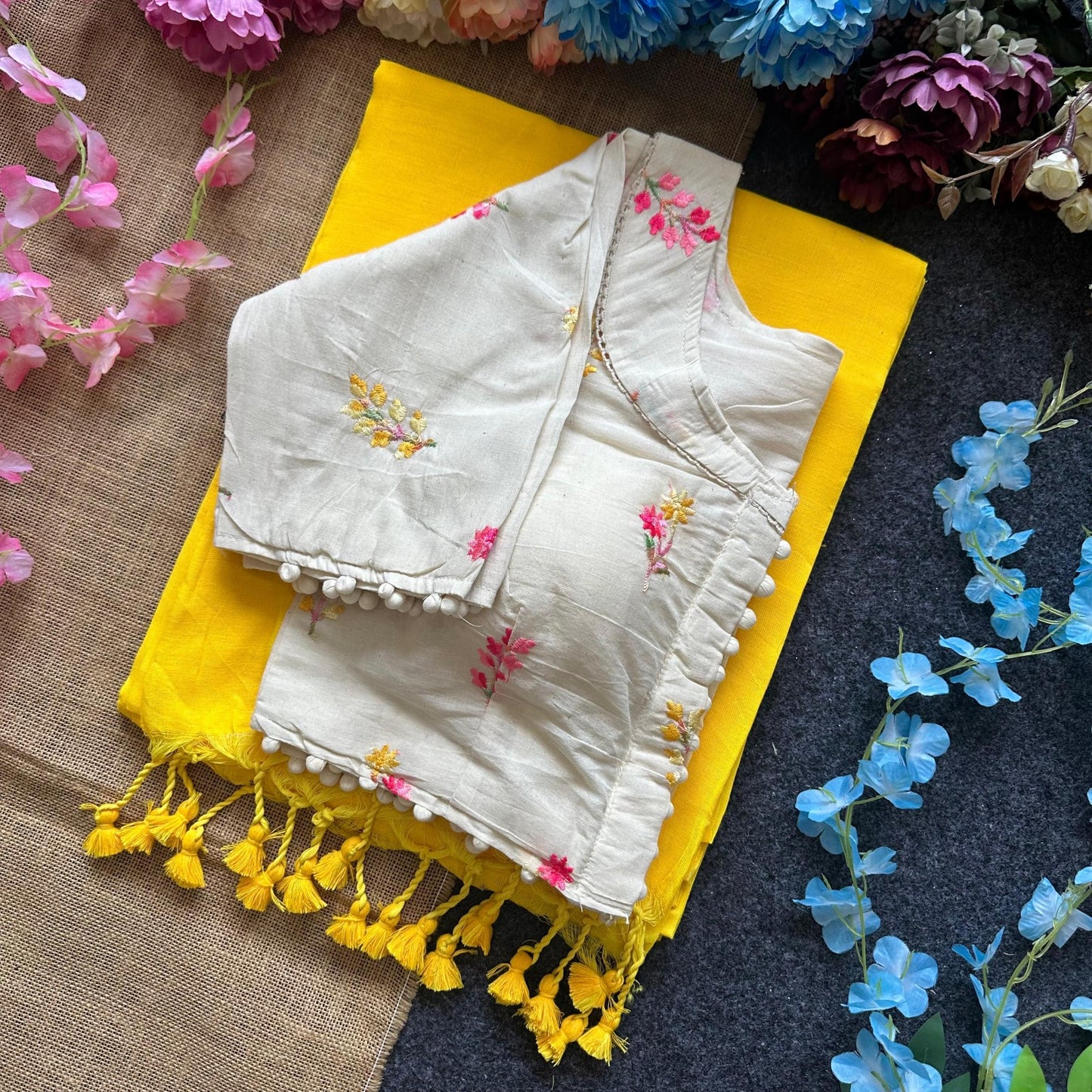 Pure Khadi Cotton saree with Readymade White Khadi Cotton Blouse