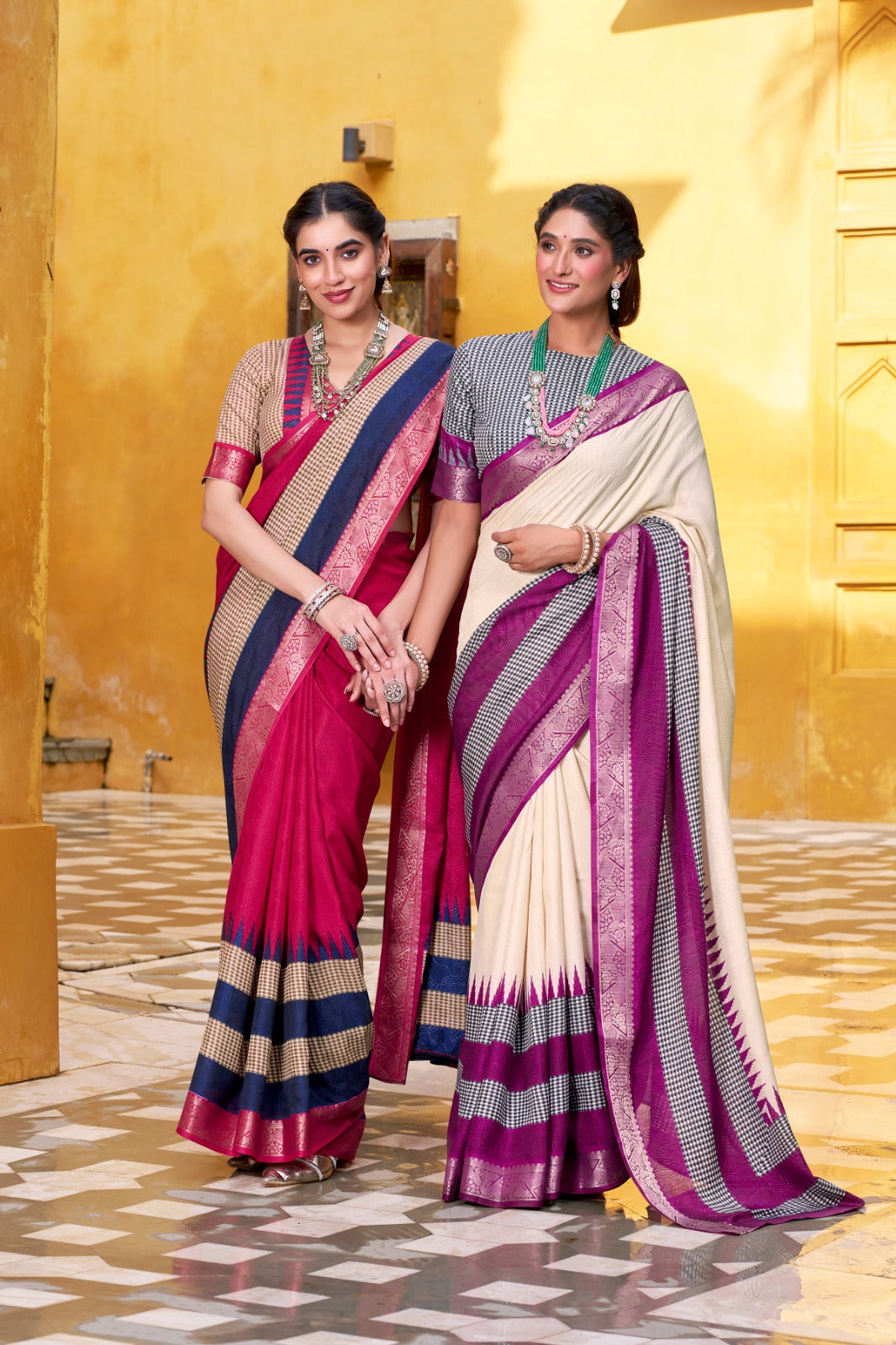 Poly Cotton Saree with Printed Zari Weaving and Matching Blouse