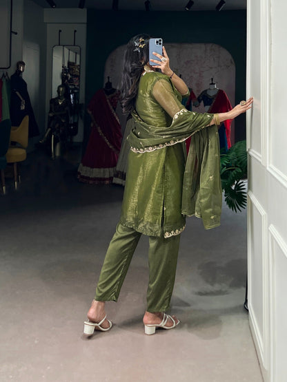 Olive Green Embroidered Ethnic Suit Set Elegant Desi Wear for Festive and Wedding Occasions